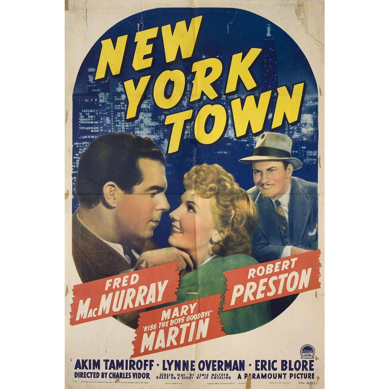 Original 1941 U.S. one sheet poster for the film New York Town directed by Charles Vidor with Fred MacMurray / Mary Martin / Akim Tamiroff / Robert Preston. Fair-good condition, folded with lots of tape on back. Many original posters were issued