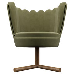 NEW YORK Contemporary Green Velvet and Walnut Chair by Alexandre Ligios