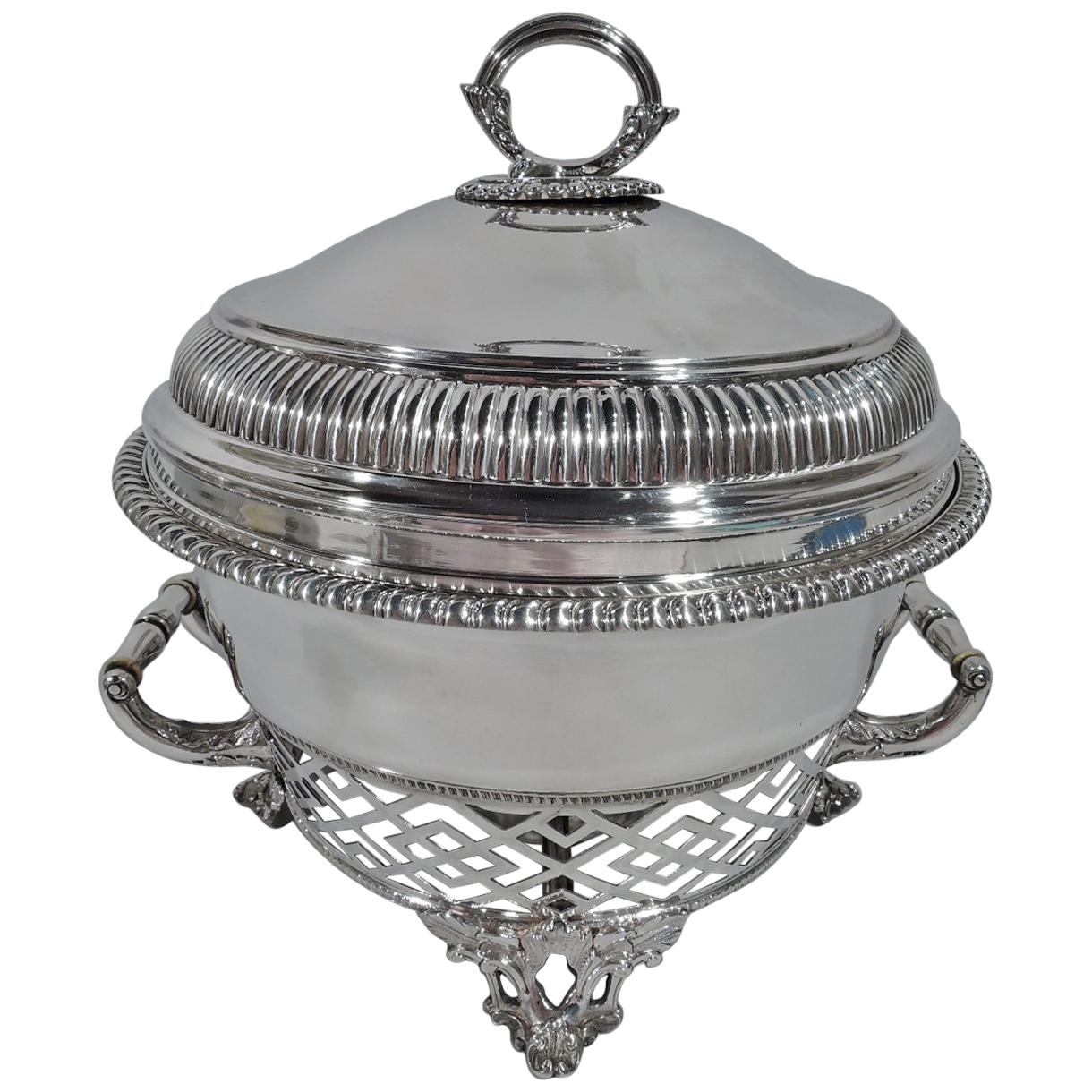 New York Victorian Georgian Sterling Silver Chafing Dish in Stand