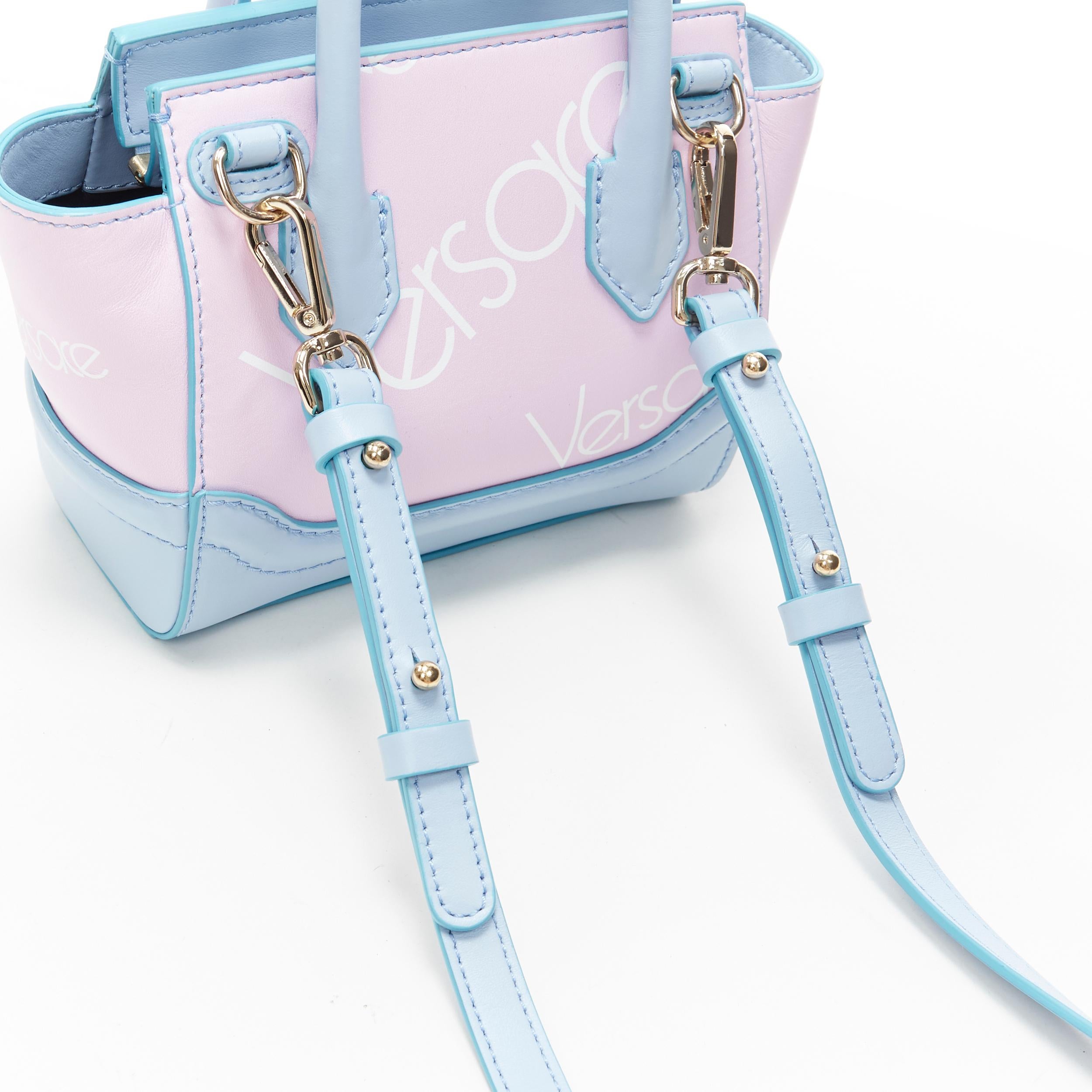 new YOUNG VERSACE Micro Palazzo Empire light pink blue logo print shoulder bag 3