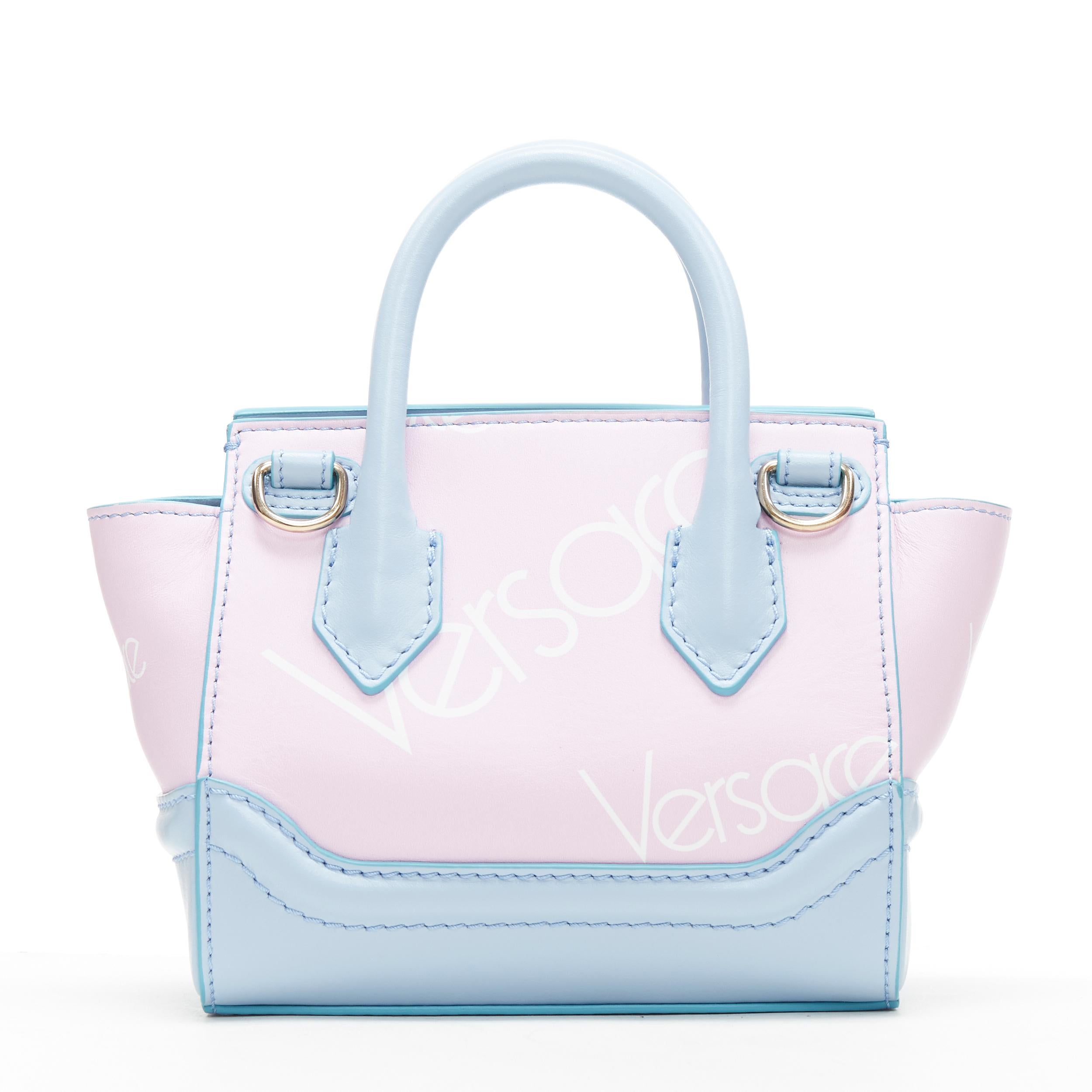 Gray new YOUNG VERSACE Micro Palazzo Empire light pink blue logo print shoulder bag