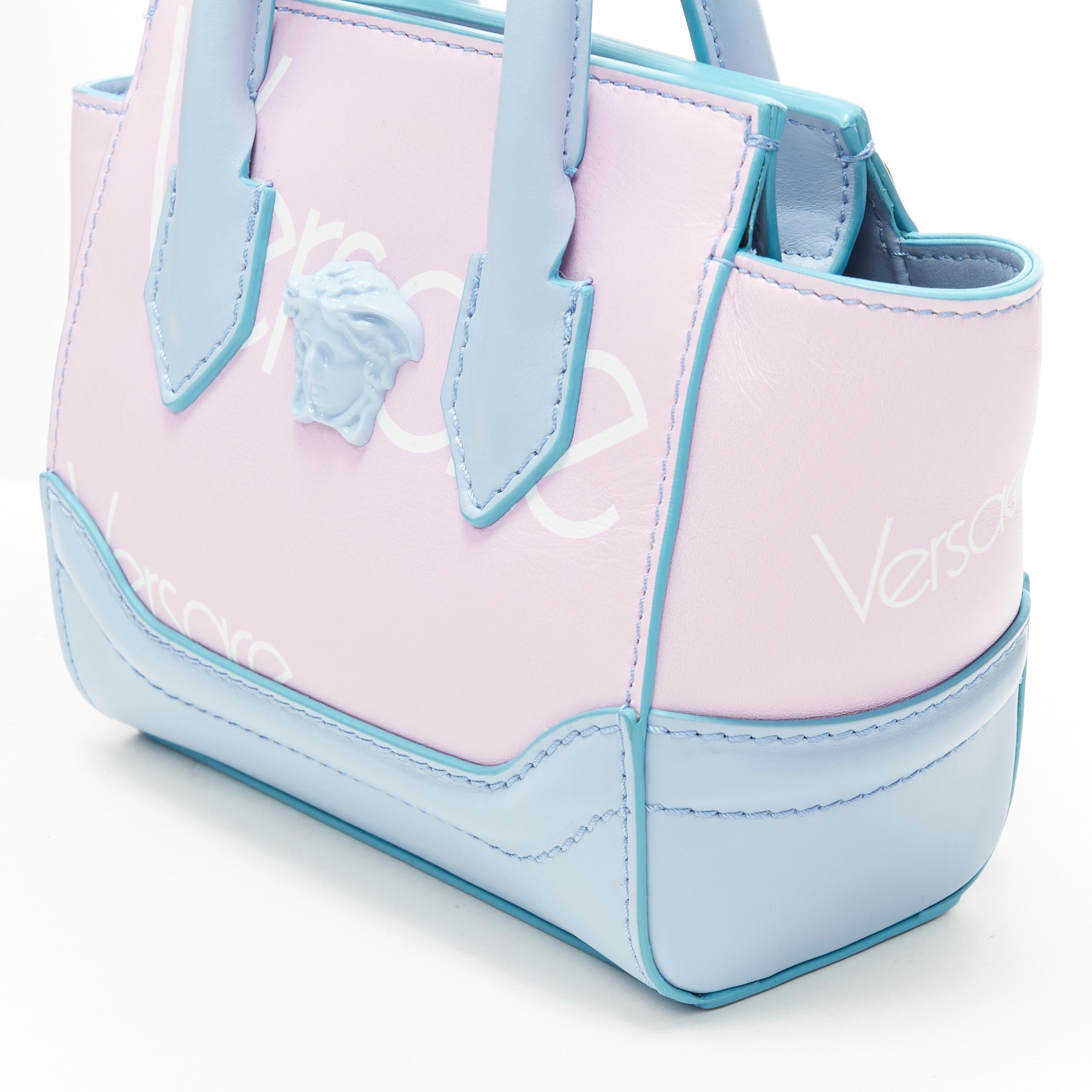 Women's new YOUNG VERSACE Micro Palazzo Empire light pink blue logo print shoulder bag