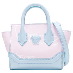 new YOUNG VERSACE Micro Palazzo Empire light pink blue logo print shoulder bag