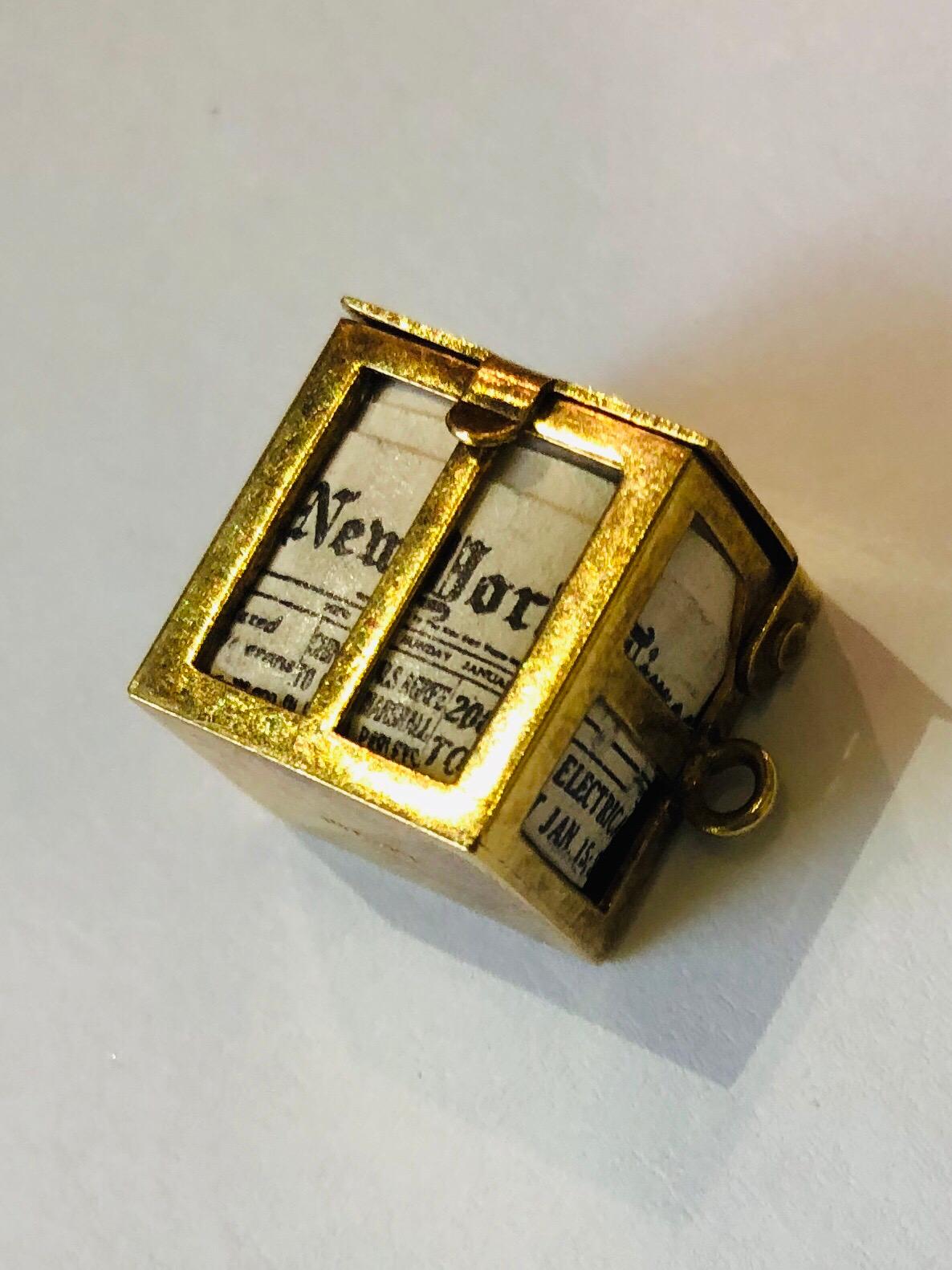 Women's or Men's New York Times Rare Gold Charm/Pendant “All The News Thats Fit To Print” For Sale