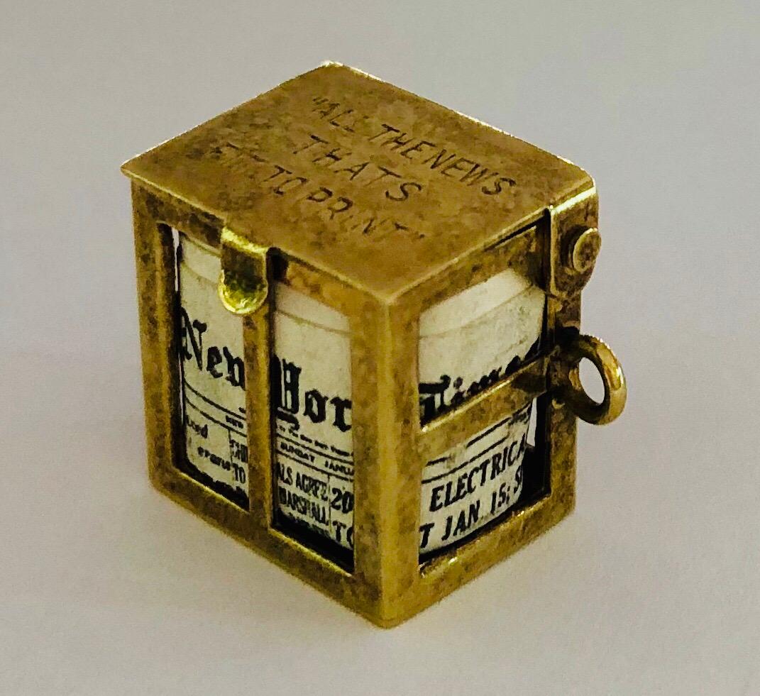 New York Times Rare Gold Charm/Pendant “All The News Thats Fit To Print” For Sale 3