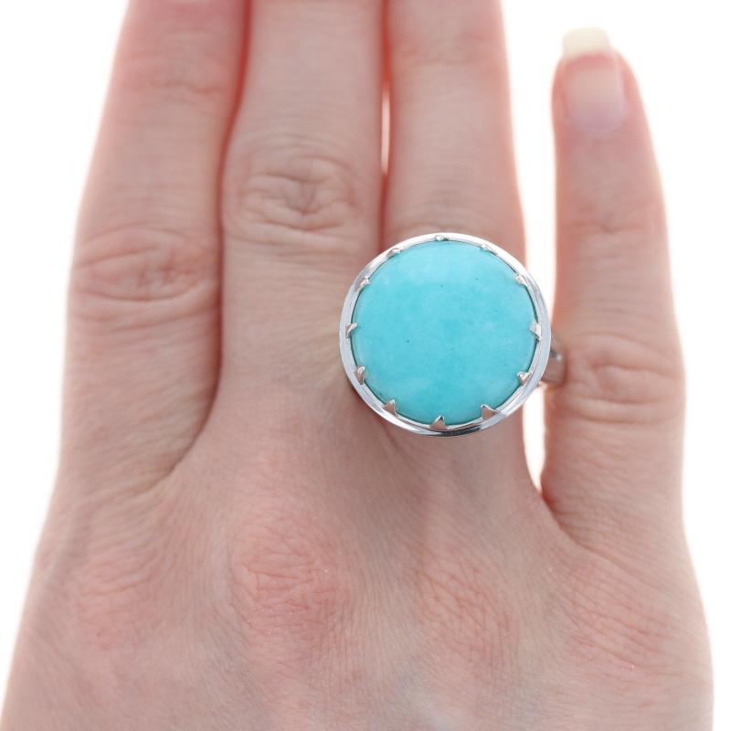 Round Cut NEW Yours by Loren Amazonite Ring - Sterling Silver Cocktail Solitaire Size 6 For Sale