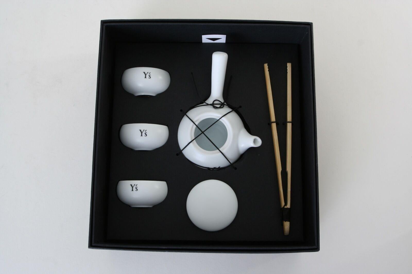 Gray new Y'S YOHJI YAMAMOTO monogram logo white ceramic china tea cup pot set