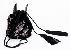New Ysl Black Embroidered Bucket Bag