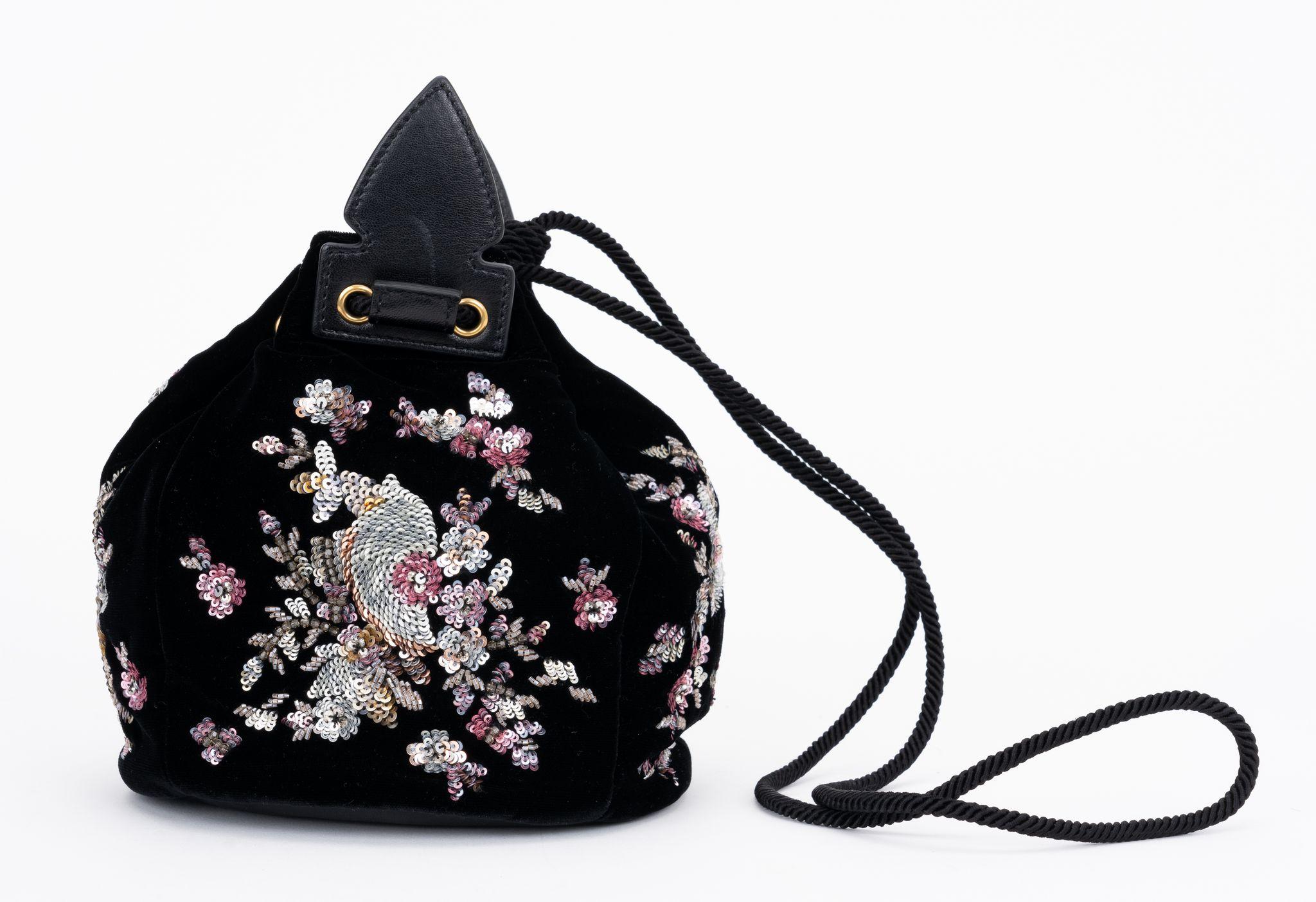 Women's New Ysl Black Embroidered Bucket Bag For Sale