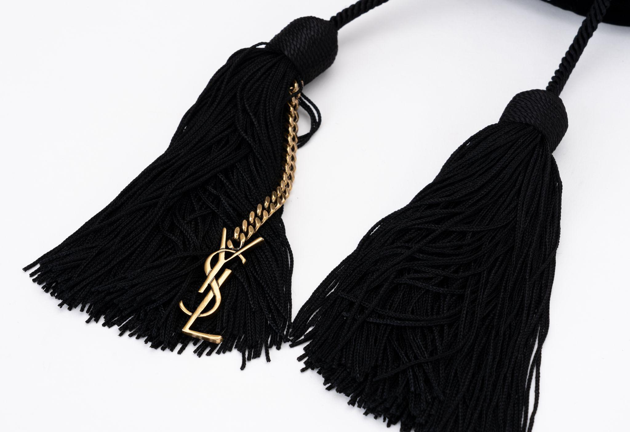 New Ysl Black Embroidered Bucket Bag For Sale 1