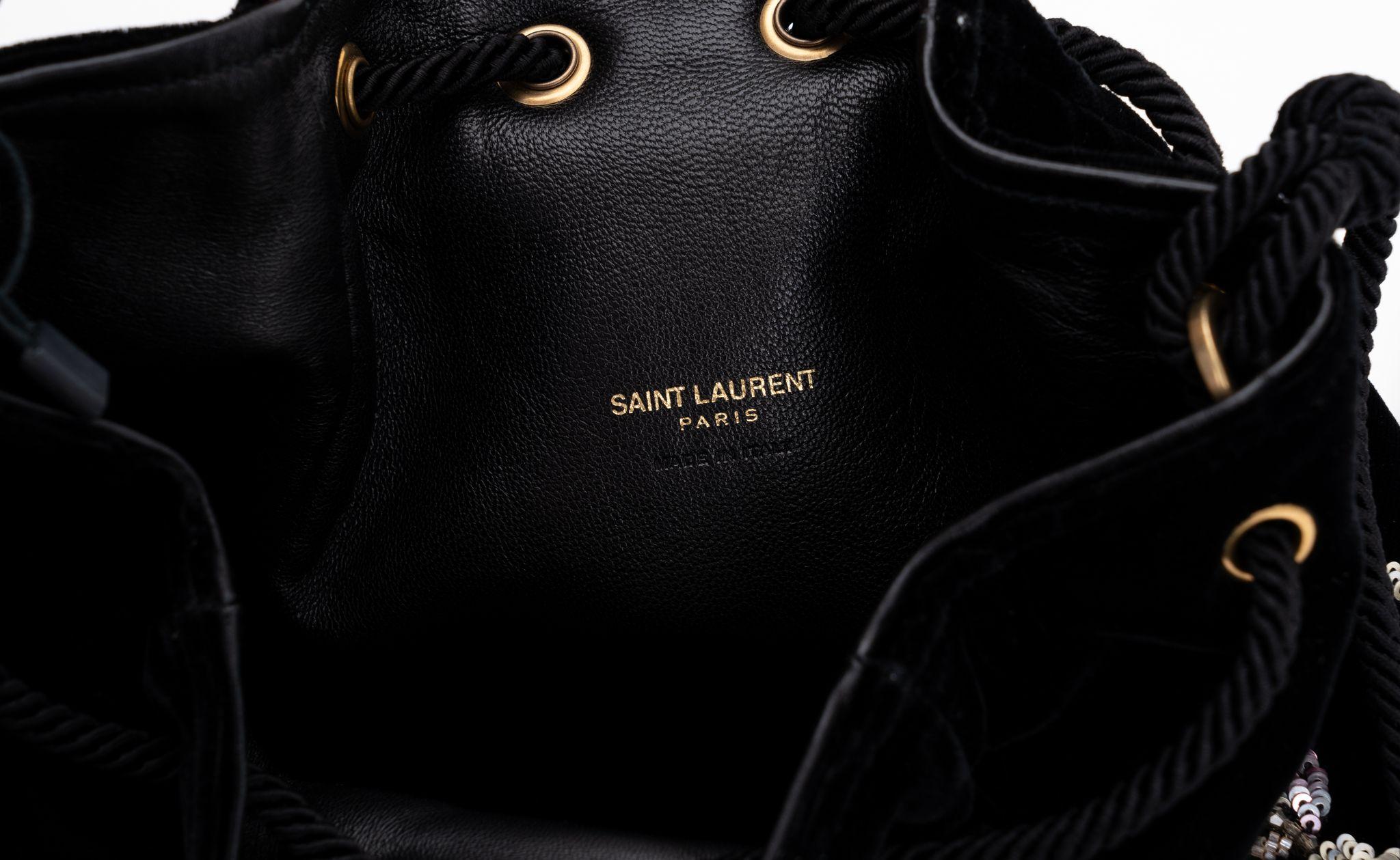 New Ysl Black Embroidered Bucket Bag For Sale 2