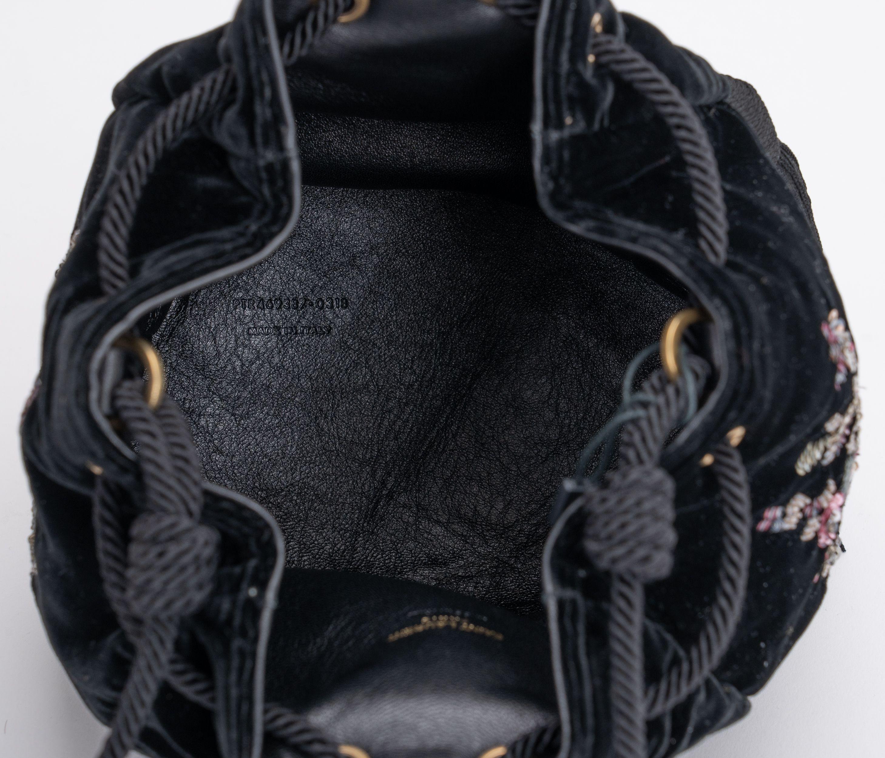 New Ysl Black Embroidered Bucket Bag For Sale 3