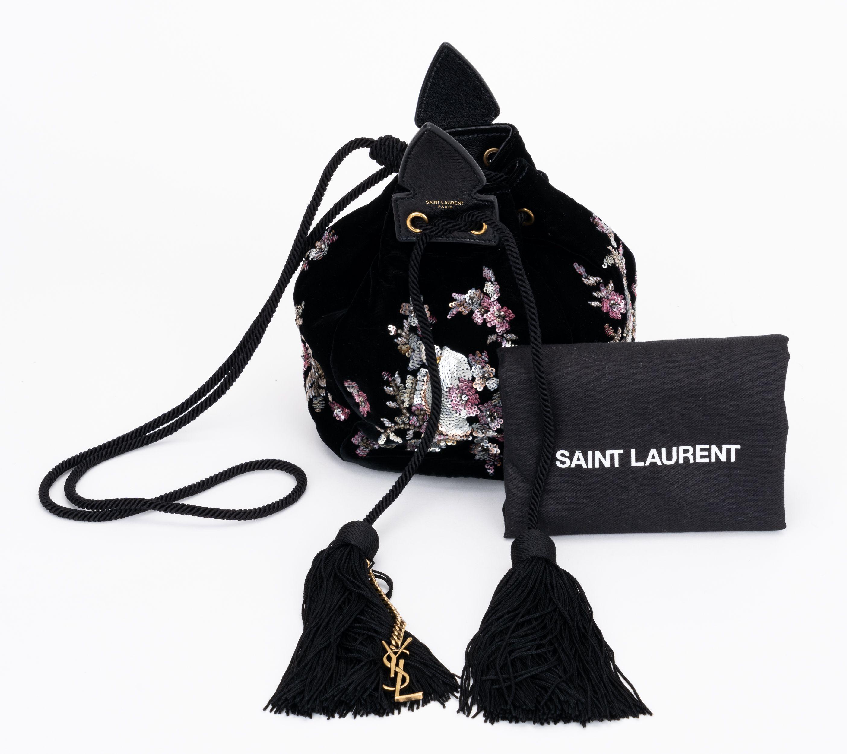 New Ysl Black Embroidered Bucket Bag For Sale 4