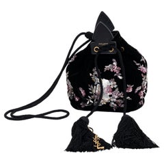 New Ysl Black Embroidered Bucket Bag