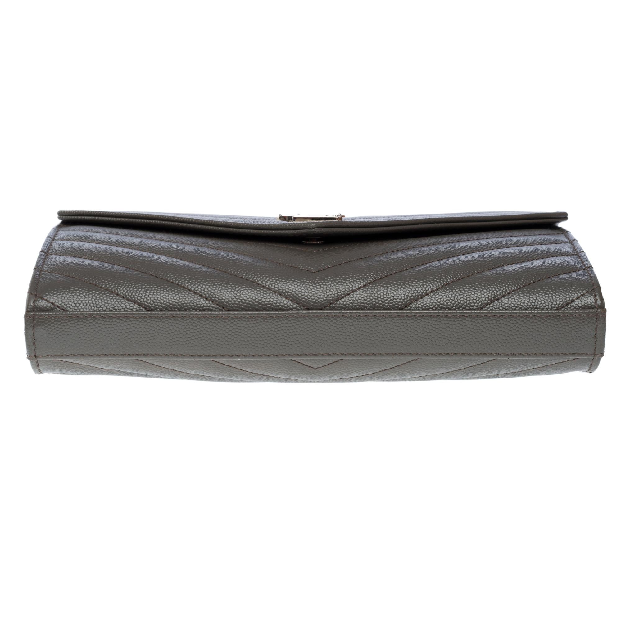 New YSL Pochette Cassandre classic shoulder bag in Grey leather, SHW For Sale 6
