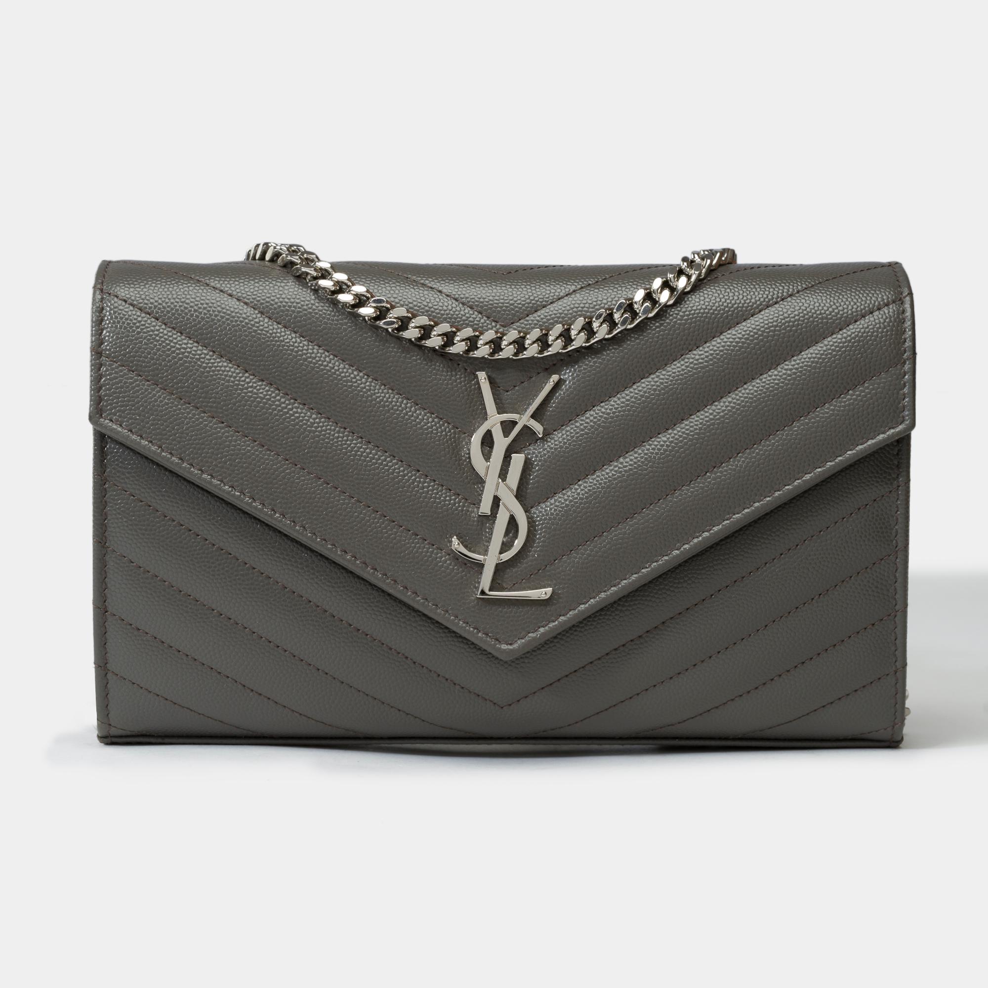 New YSL Pochette Cassandre classic shoulder bag in Grey leather, SHW In New Condition For Sale In Paris, IDF