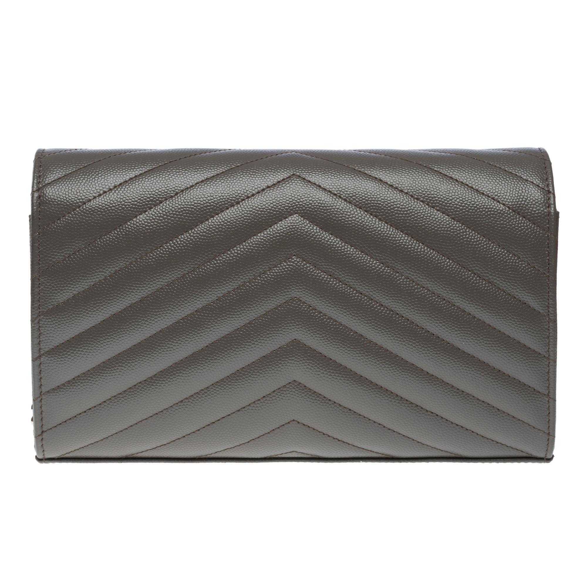 New YSL Pochette Cassandre classic shoulder bag in Grey leather, SHW For Sale 1