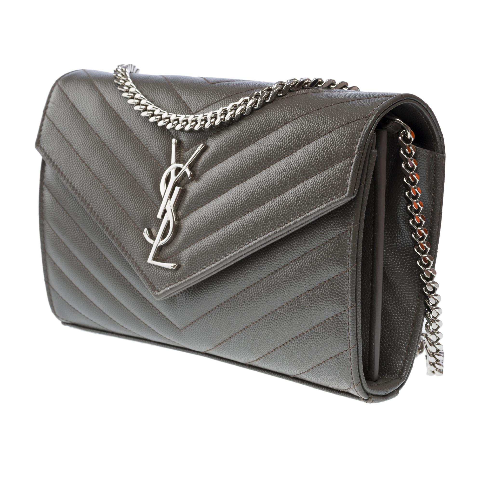 New YSL Pochette Cassandre classic shoulder bag in Grey leather, SHW For Sale 2