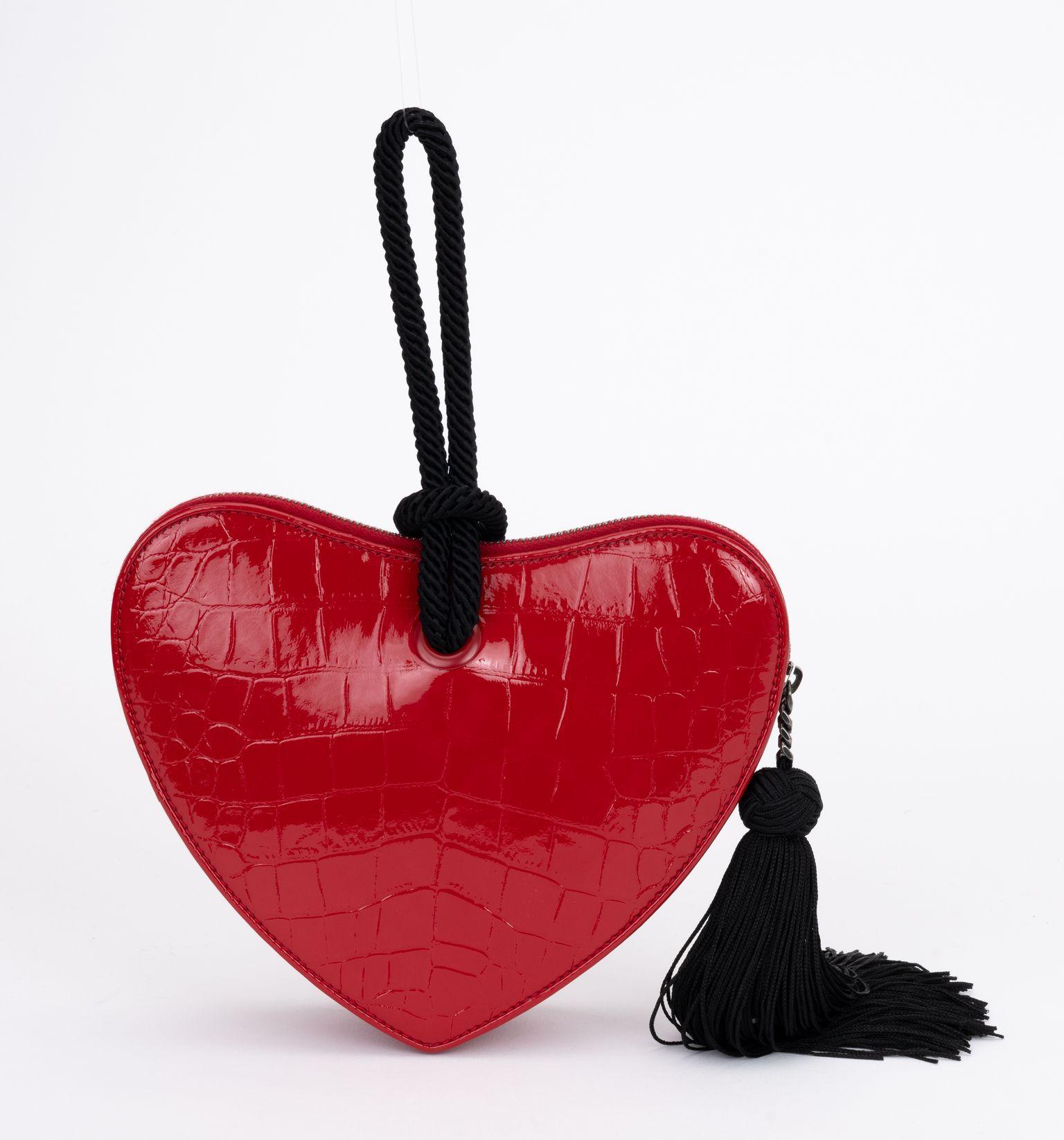 Women's New YSL Red Croc Embosset Heart Bag