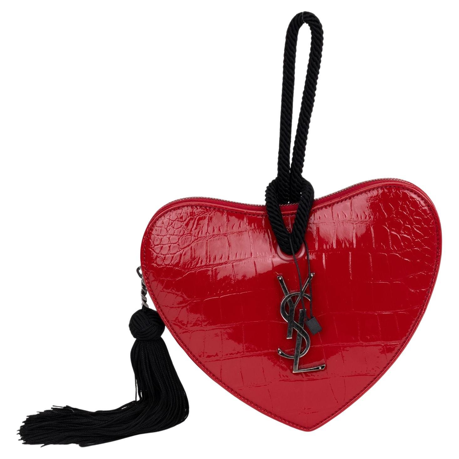 New YSL Red Croc Embosset Heart Bag