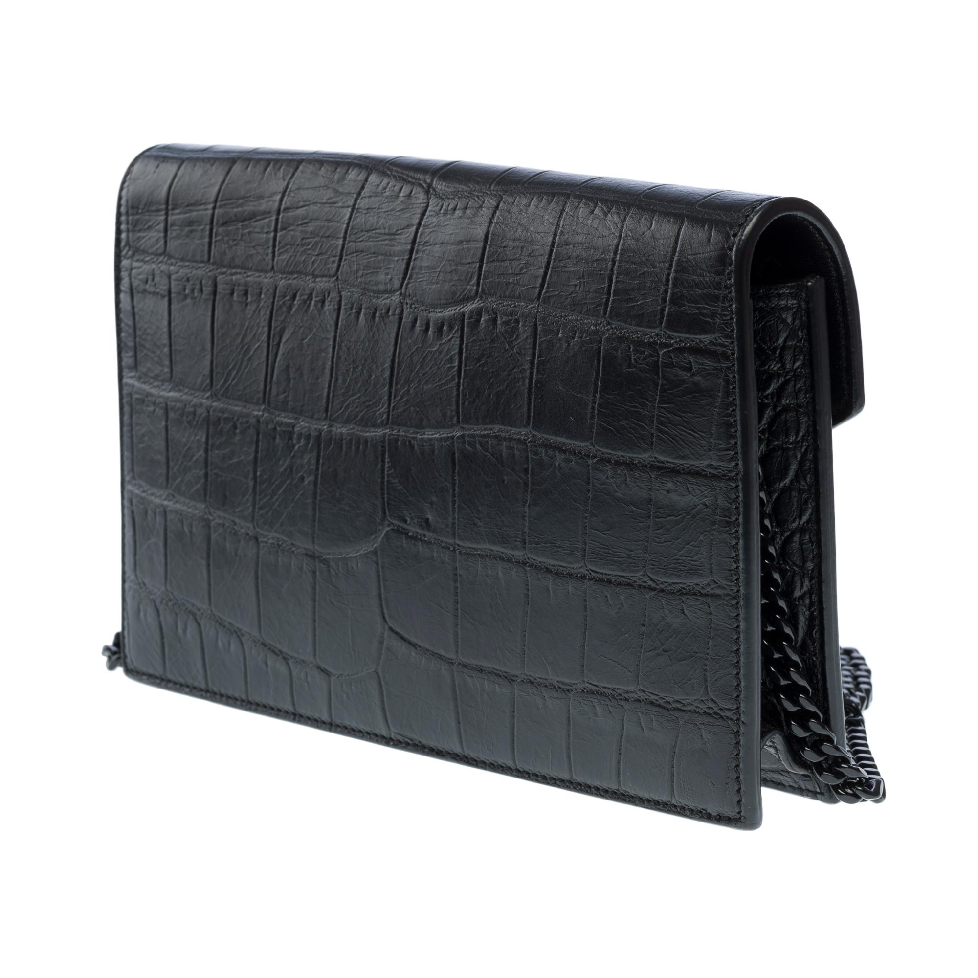 New YSL Wallet Enveloppe in black leather printed crocodile , BHW For Sale 2