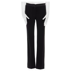 new YVES SAINT LAURENT black crepe satin trimmed straight leg tuxedo pants S 30"