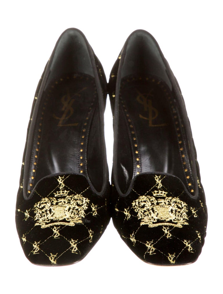 New Yves Saint Laurent Black Velvet Gold Crest Embroidery  display picture 1