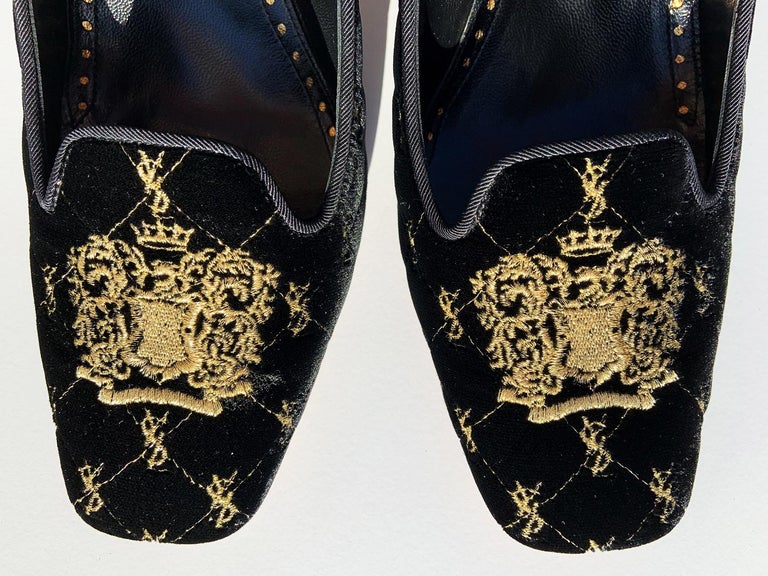 New Yves Saint Laurent Black Velvet Gold Crest Embroidery 