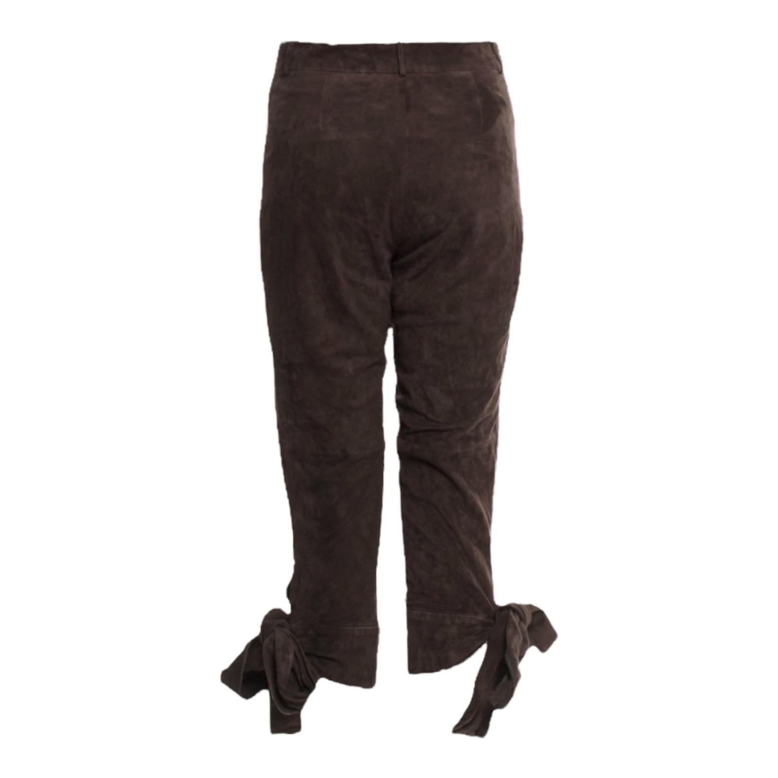 Noir Yves Saint Laurent Tom Ford - Pantalon « Pirate » en cuir marron avec nœud papillon, taille 38, automne-hiver 2002, état neuf en vente