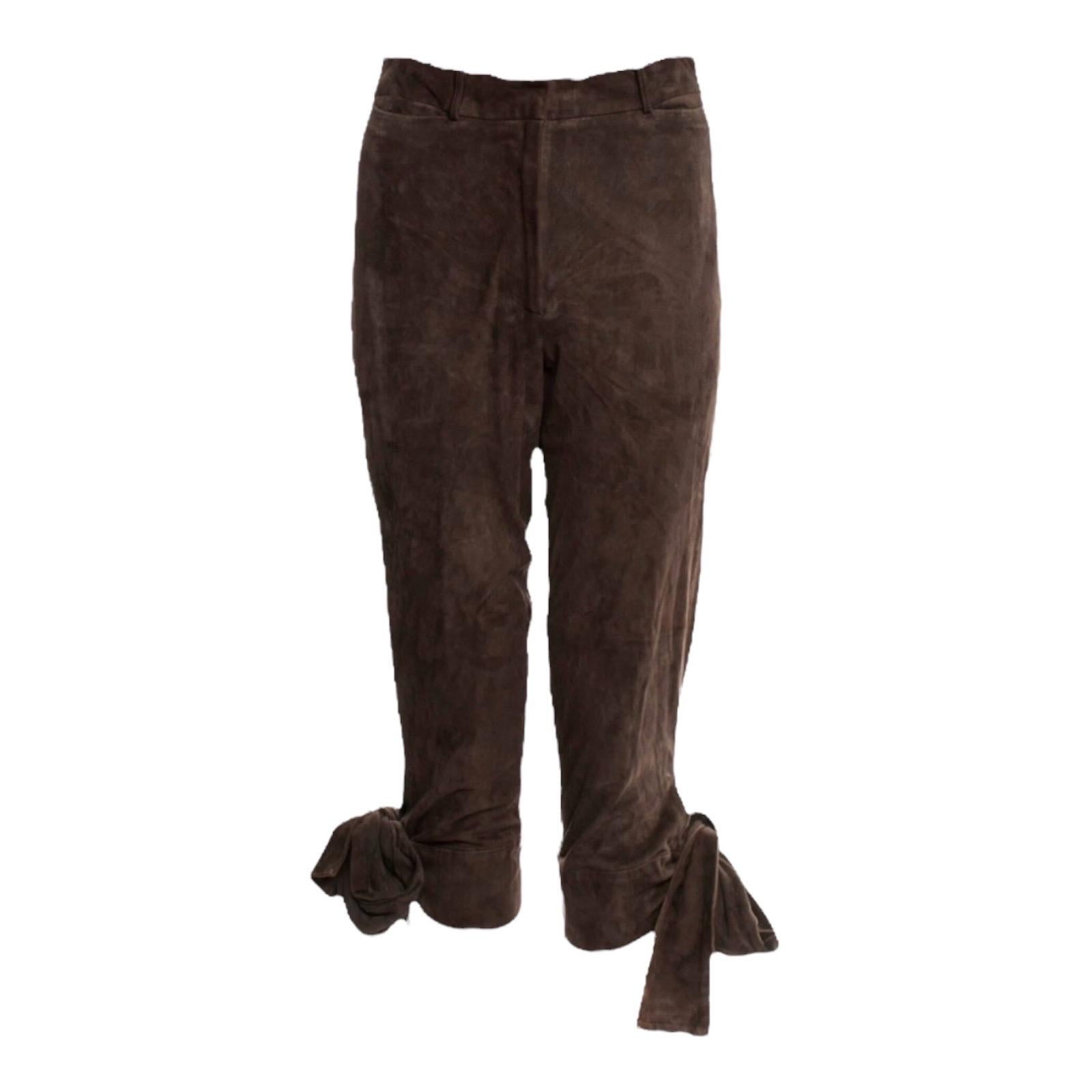 NEW Yves Saint Laurent Tom Ford 2002 Brown Leather Bow-Tie "Pirate" Pants 38