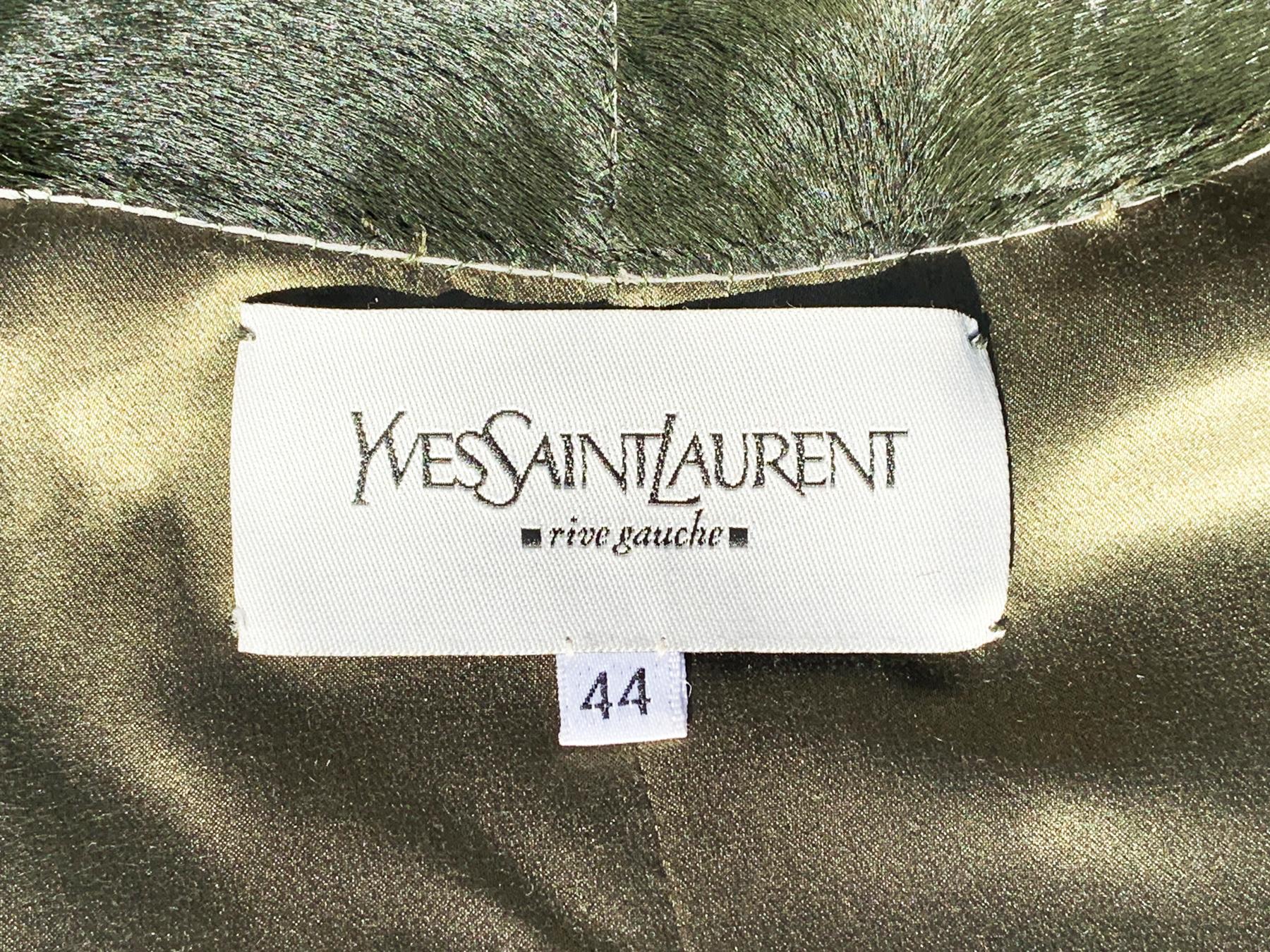 New Yves Saint Laurent Calf Hair Green Leather Jacket with Belt French size 44 For Sale 2