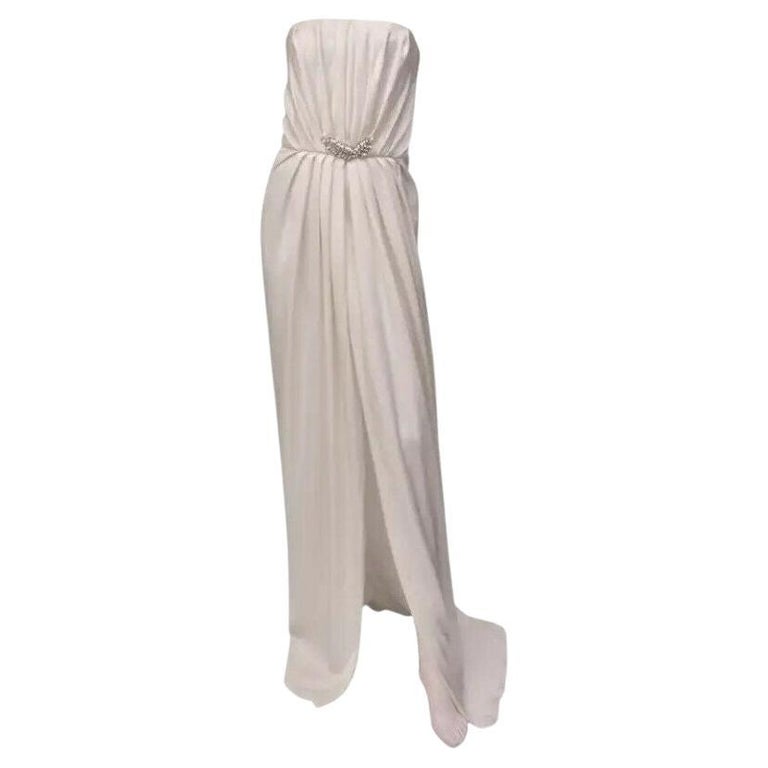 New Yves Saint Laurent Crystal Embellished Champagne Silk Dress Fr. 44 - US  12 For Sale at 1stDibs