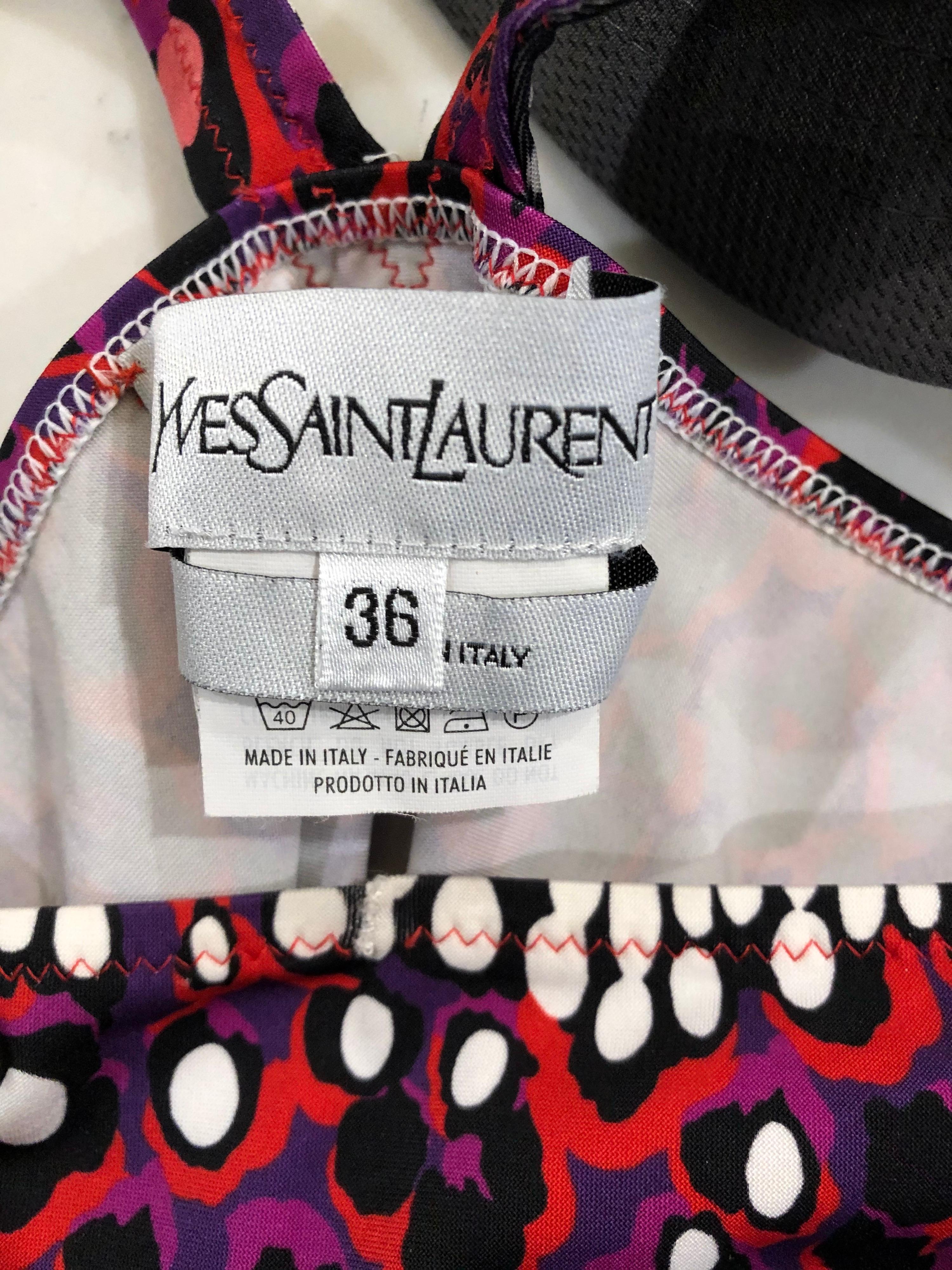 New Yves Saint Laurent Leopard Polka Dot Purple Red One Piece Swimsuit Bodysuit For Sale 6