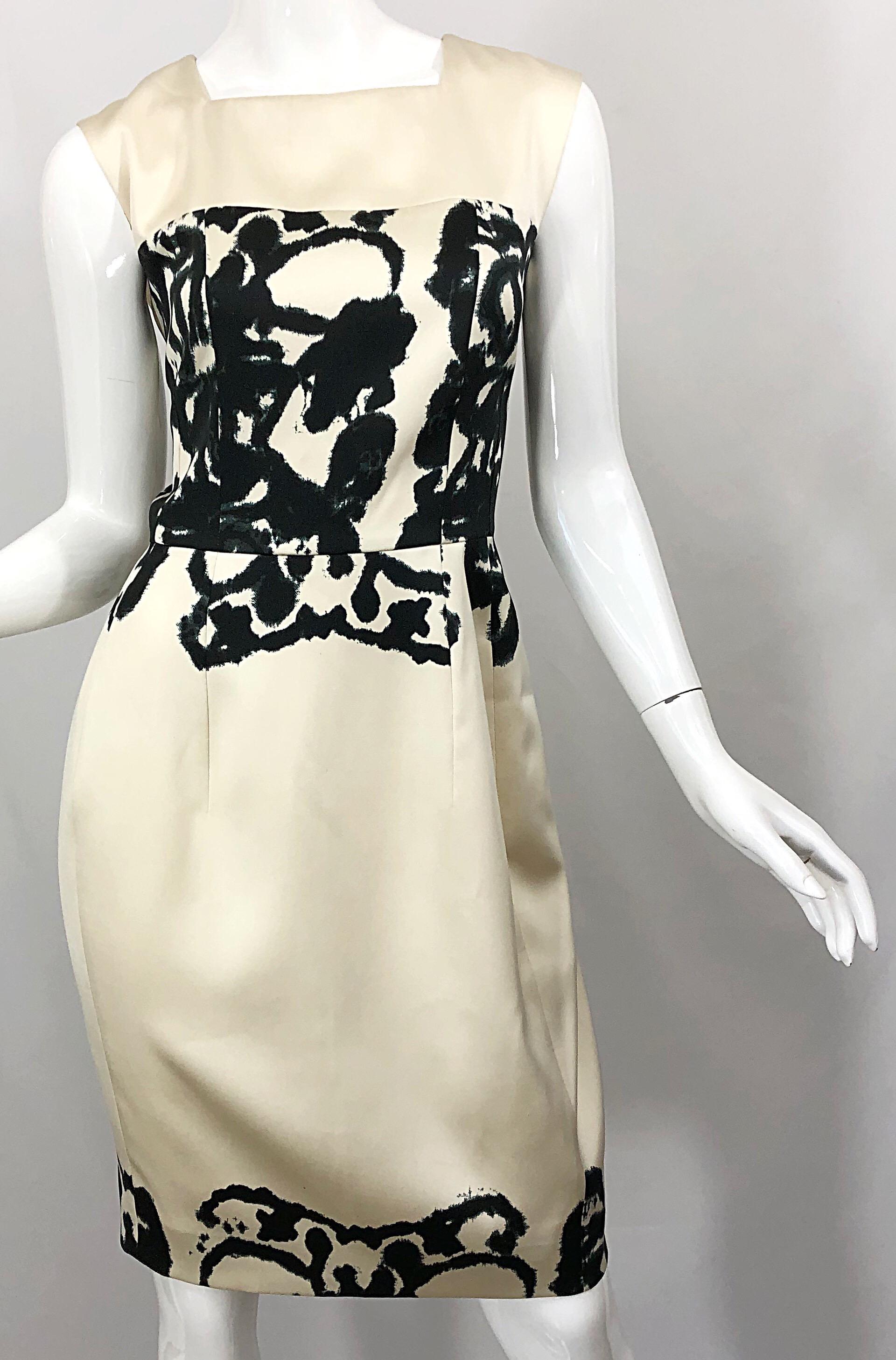 New Yves Saint Laurent Size 42 / 8-10 Ivory and Black Abstract Print Silk Dress 5
