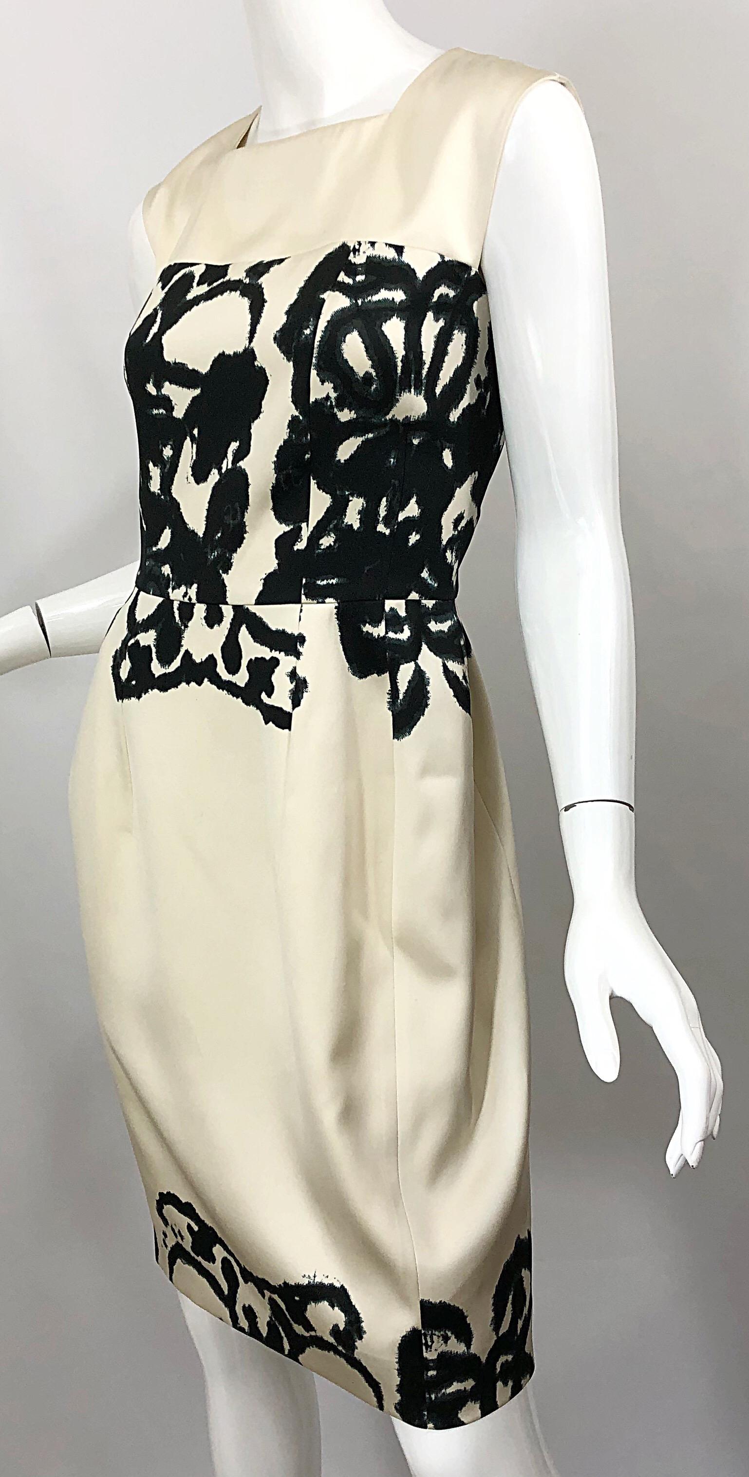 New Yves Saint Laurent Size 42 / 8-10 Ivory and Black Abstract Print Silk Dress 6