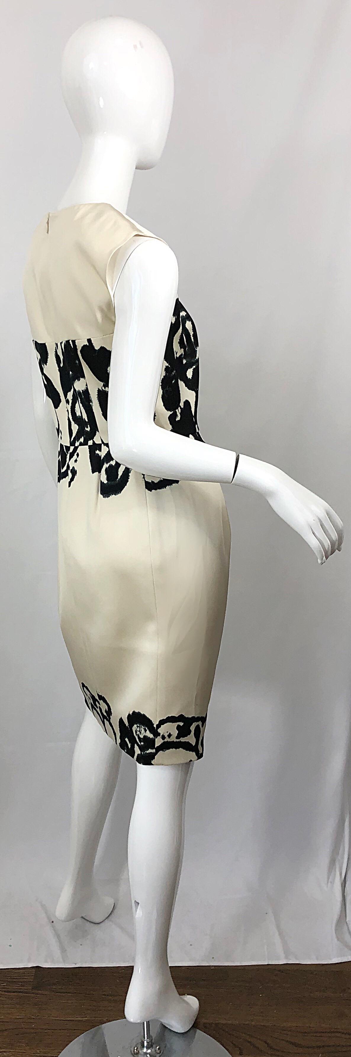 New Yves Saint Laurent Size 42 / 8-10 Ivory and Black Abstract Print Silk Dress 7