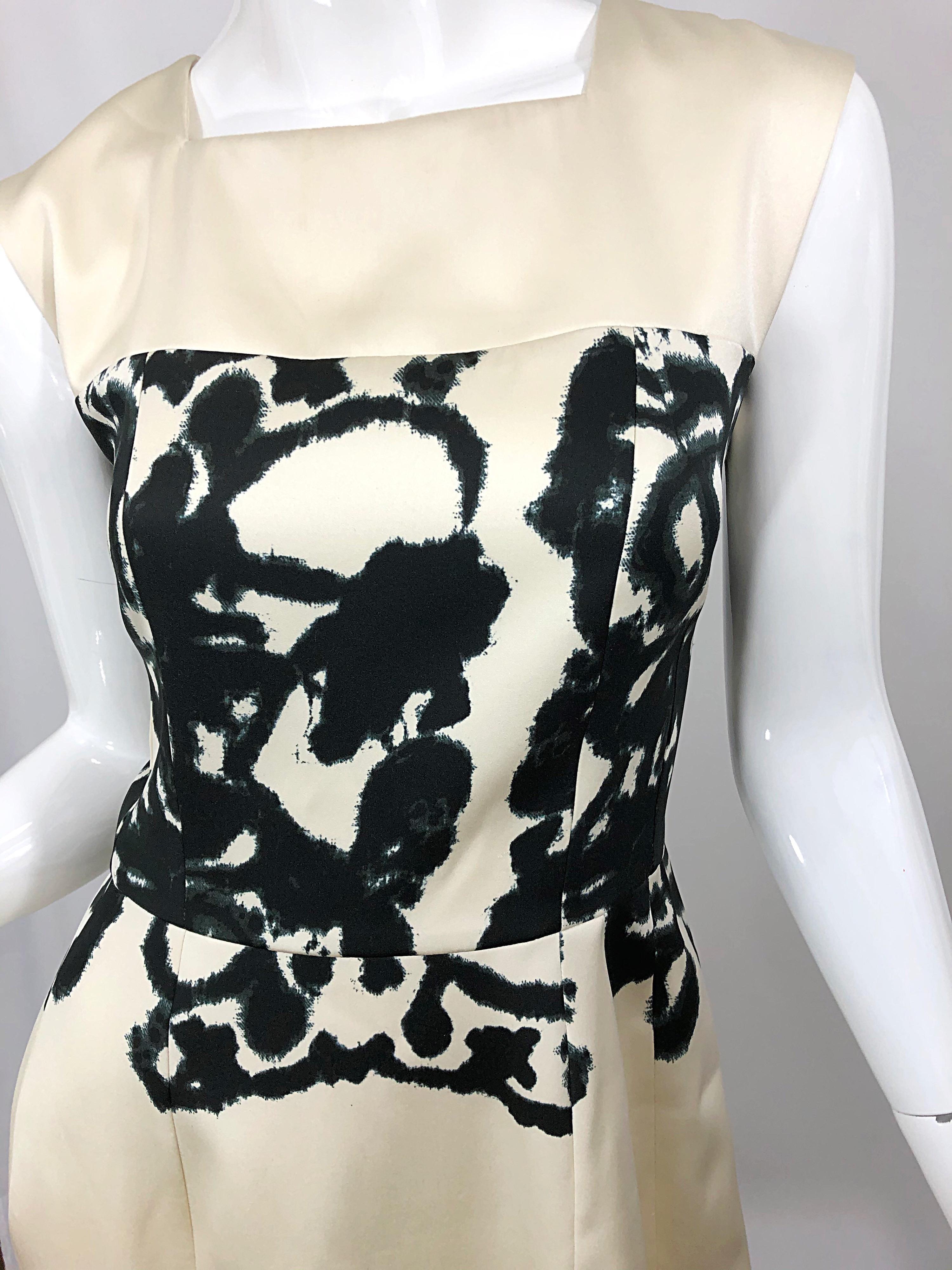 New Yves Saint Laurent Size 42 / 8-10 Ivory and Black Abstract Print Silk Dress 2