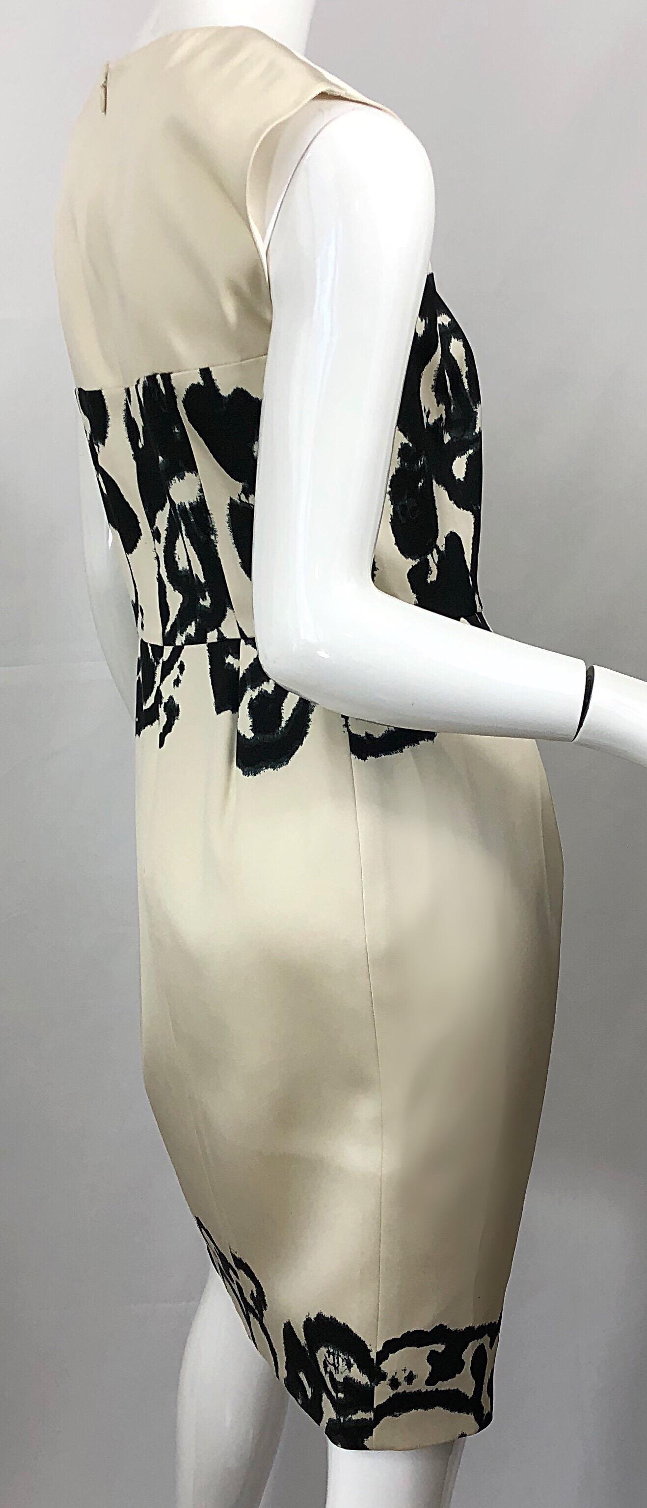 New Yves Saint Laurent Size 42 / 8-10 Ivory and Black Abstract Print Silk Dress 3