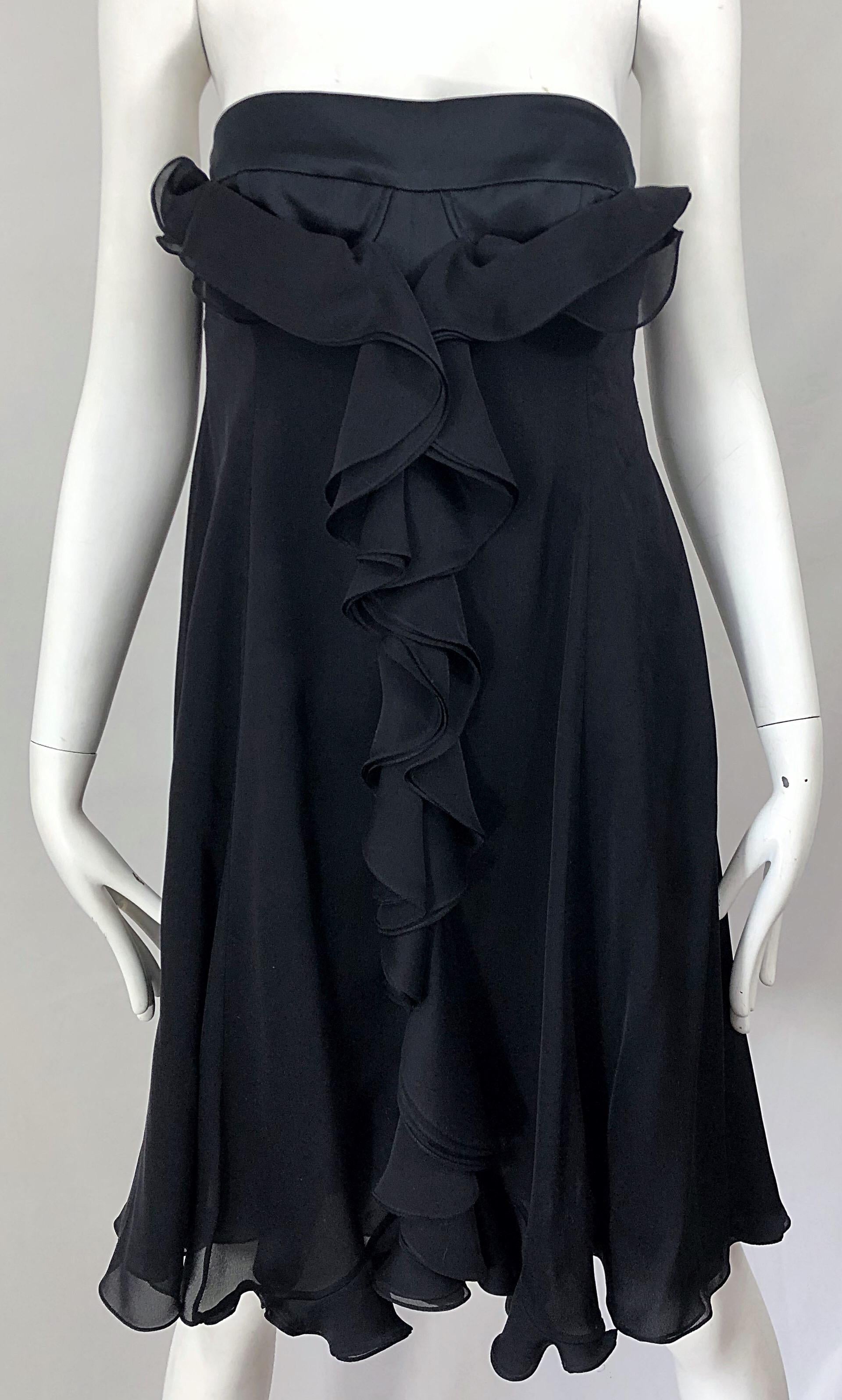 New Yves Saint Laurent Spring 2008 Size 40 / US 8 Black Silk Strapless Dress For Sale 3