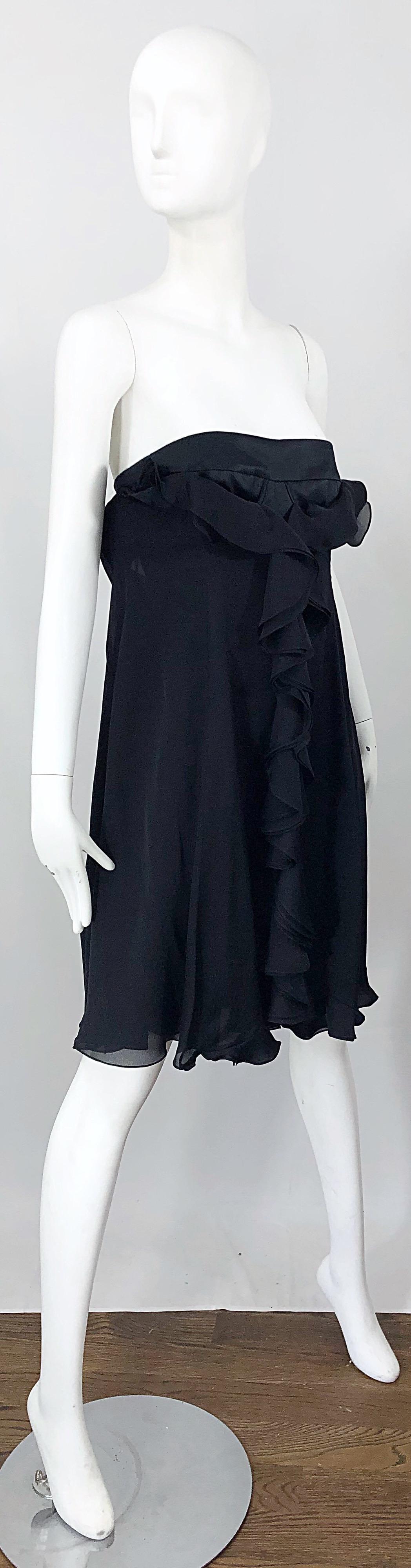 New Yves Saint Laurent Spring 2008 Size 40 / US 8 Black Silk Strapless Dress For Sale 5