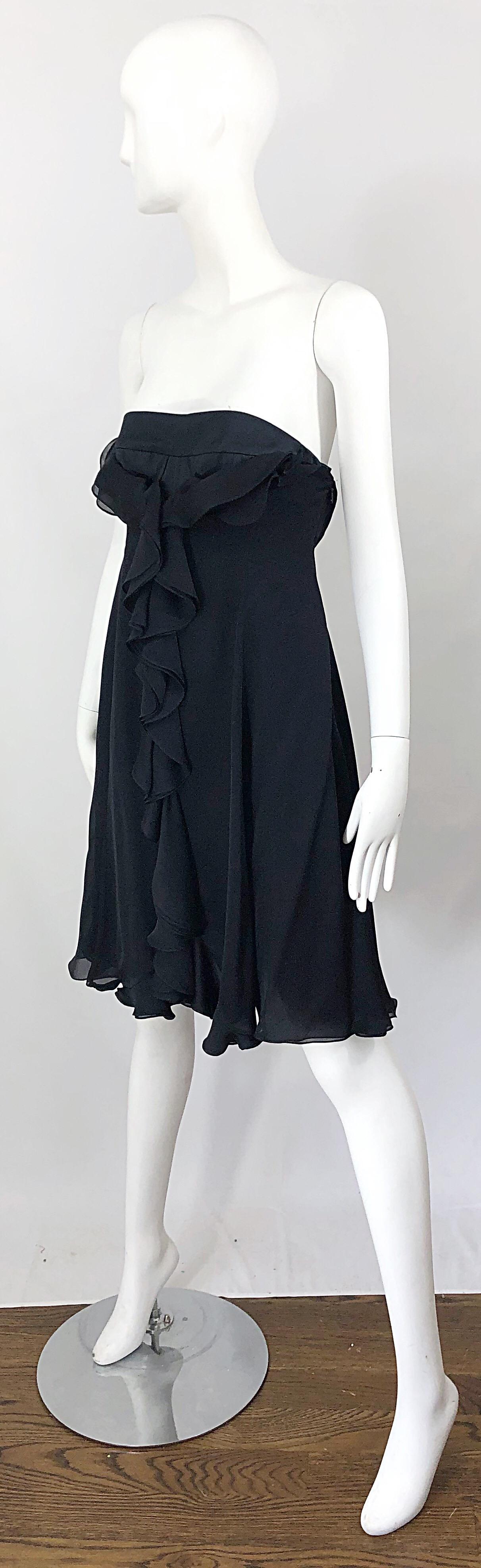 New Yves Saint Laurent Spring 2008 Size 40 / US 8 Black Silk Strapless Dress For Sale 6