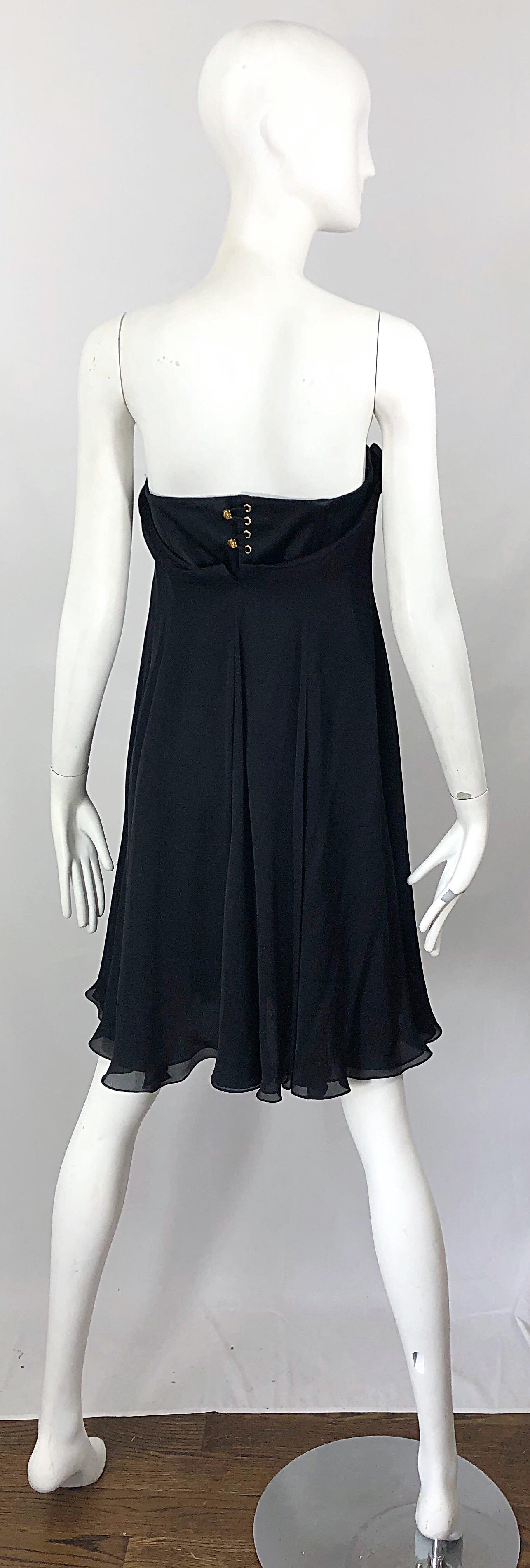 Nuevo Yves Saint Laurent Primavera 2008 Talla 40 / US 8 Vestido sin tirantes de seda negra Negro en venta