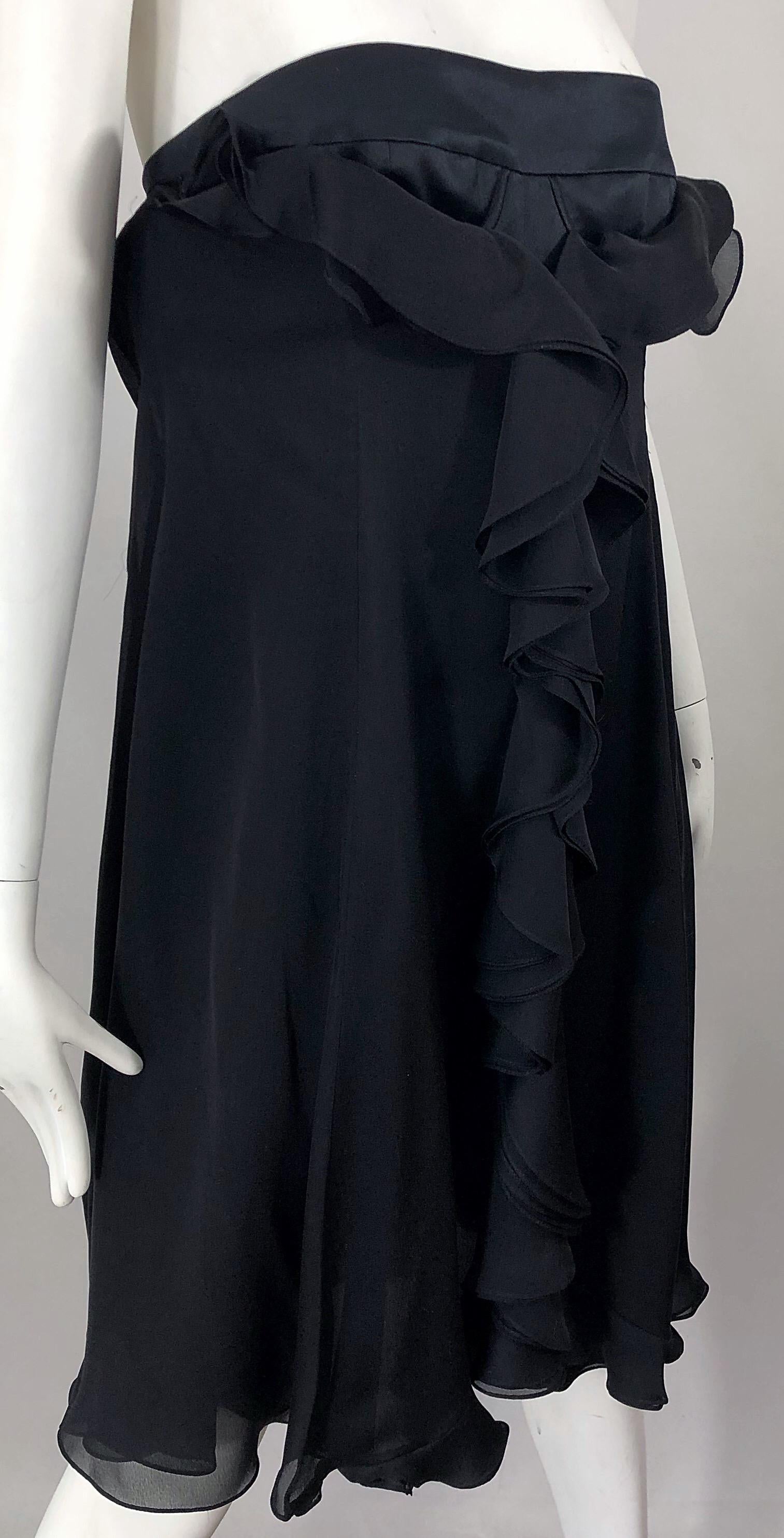 New Yves Saint Laurent Spring 2008 Size 40 / US 8 Black Silk Strapless Dress In New Condition For Sale In San Diego, CA