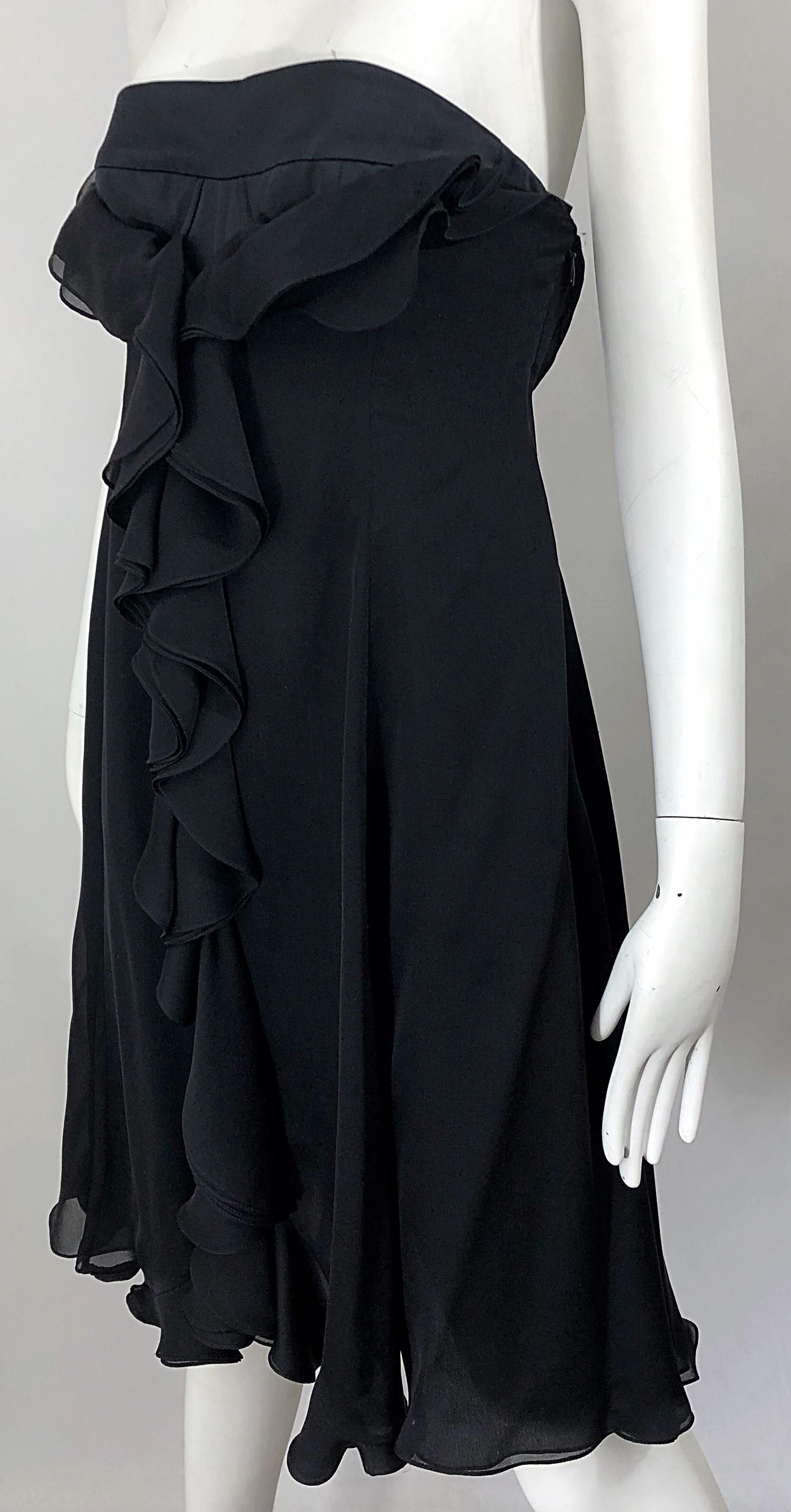 New Yves Saint Laurent Spring 2008 Size 40 / US 8 Black Silk Strapless Dress For Sale 2