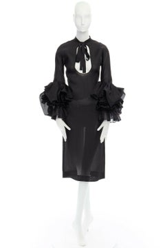 neu YVES SAINT LAURENT TOM FORD Runway AW02 schwarzes Glockenärmelkleid FR36 US4 S