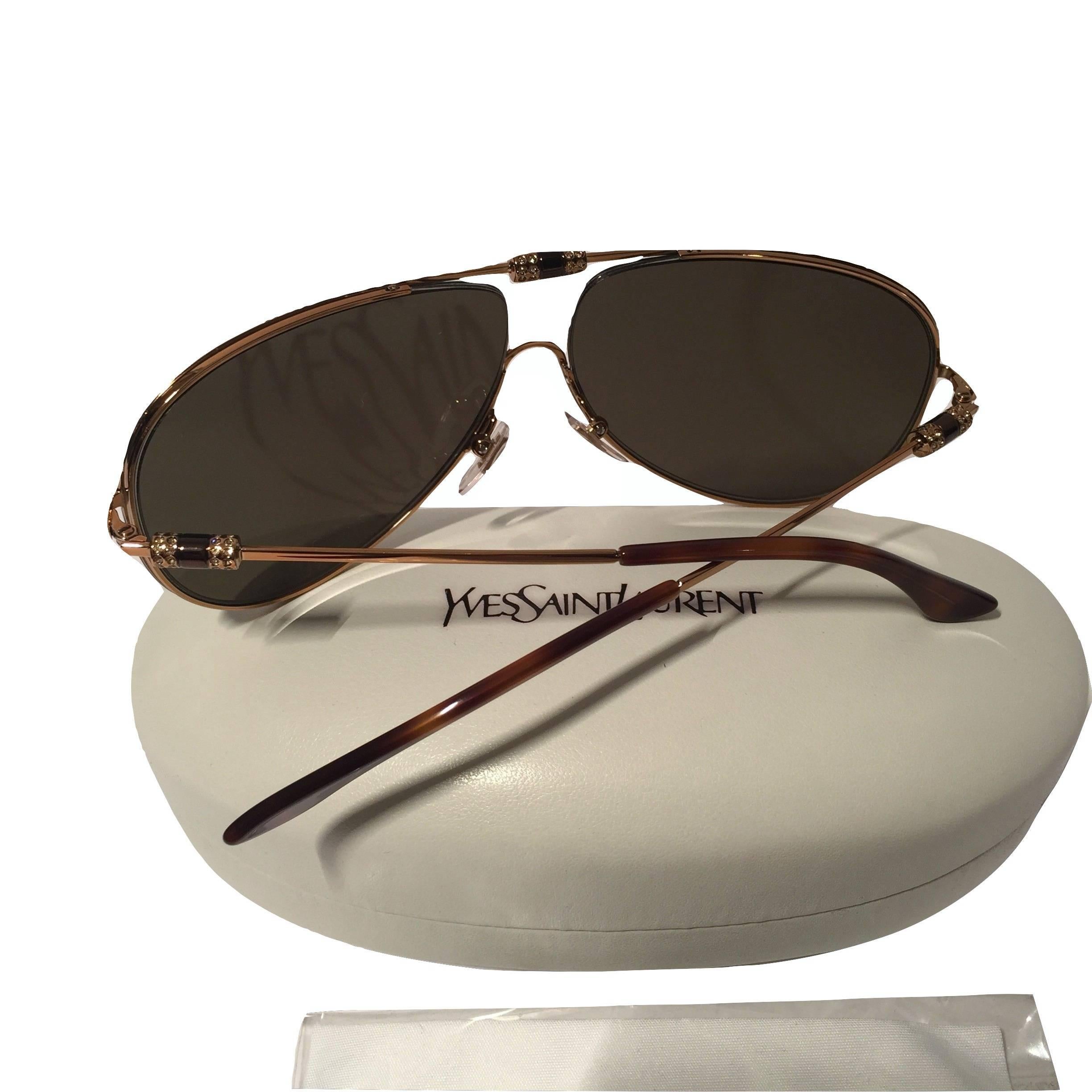 New Yves Saint Laurent YSL Aviator Swarovski Crystal Sunglasses With Case 3