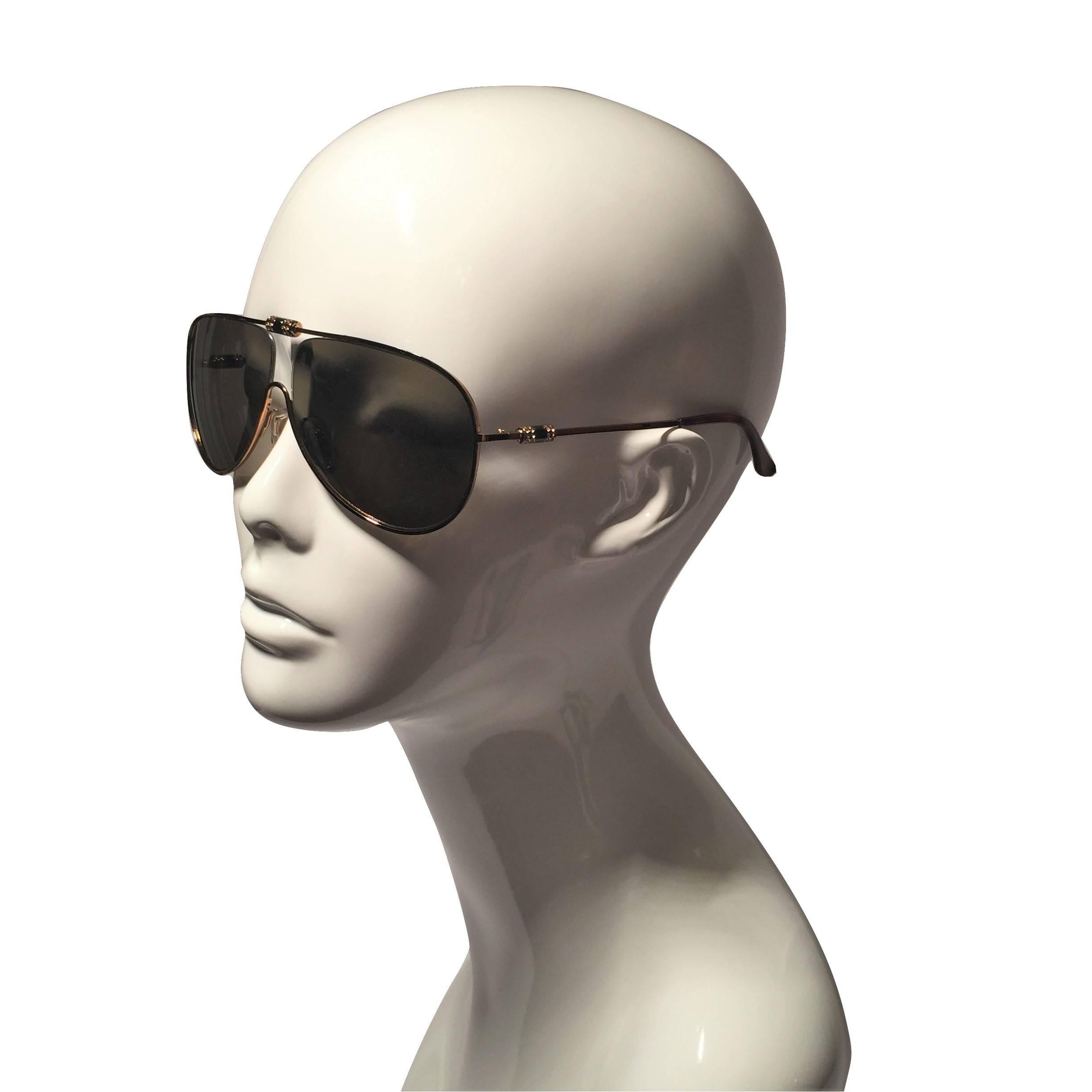 Beige New Yves Saint Laurent YSL Aviator Swarovski Crystal Sunglasses With Case