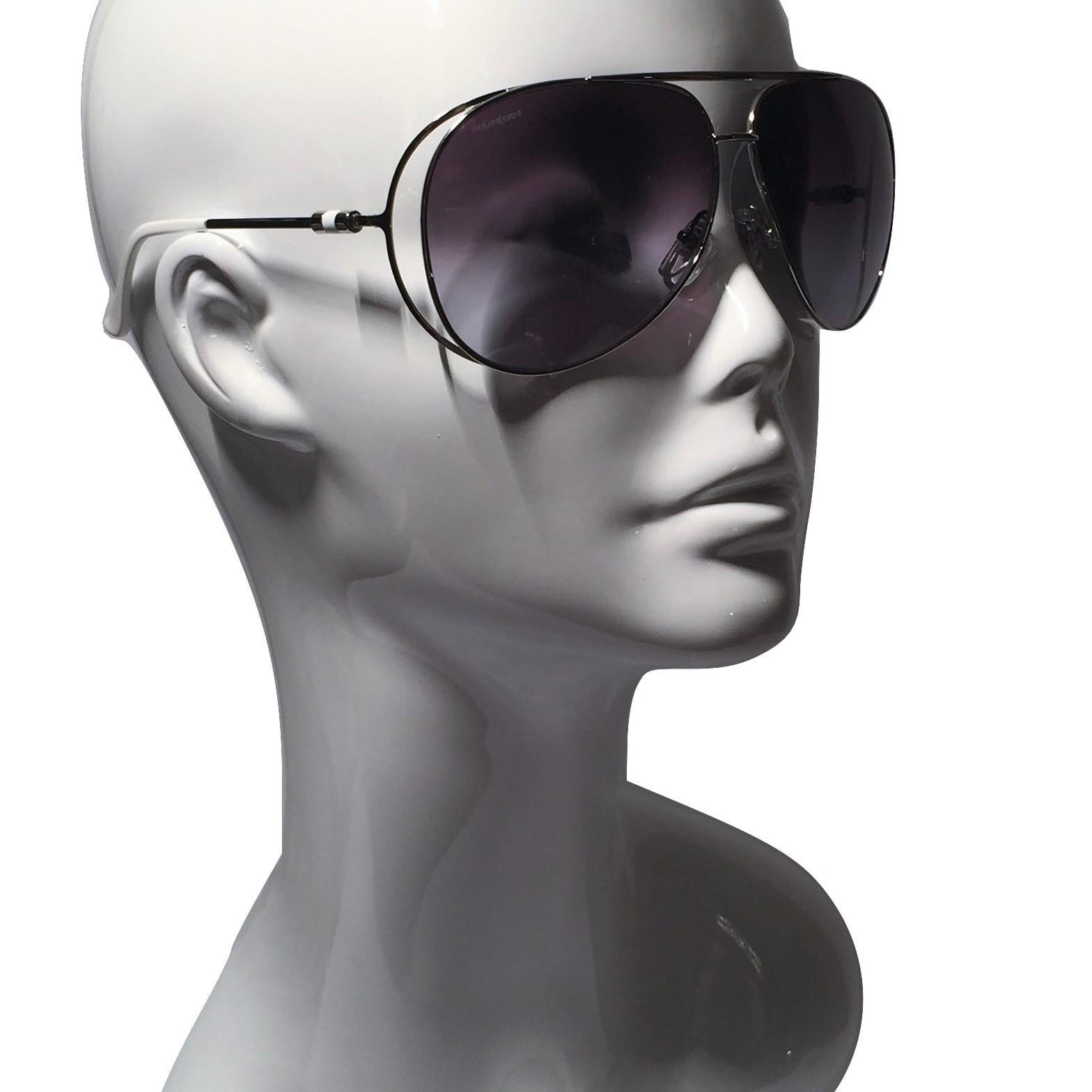  Yves Saint Laurent Sunglasses
Brand New
*Stunning in Silver Aviator
* Blue Gradient Lenses
* Super Lightweight
* White Sides
* Made in Italy
* 100% UVA/UVB Protection
* With Hard Case, Cleaning Cloth & Fabric Case