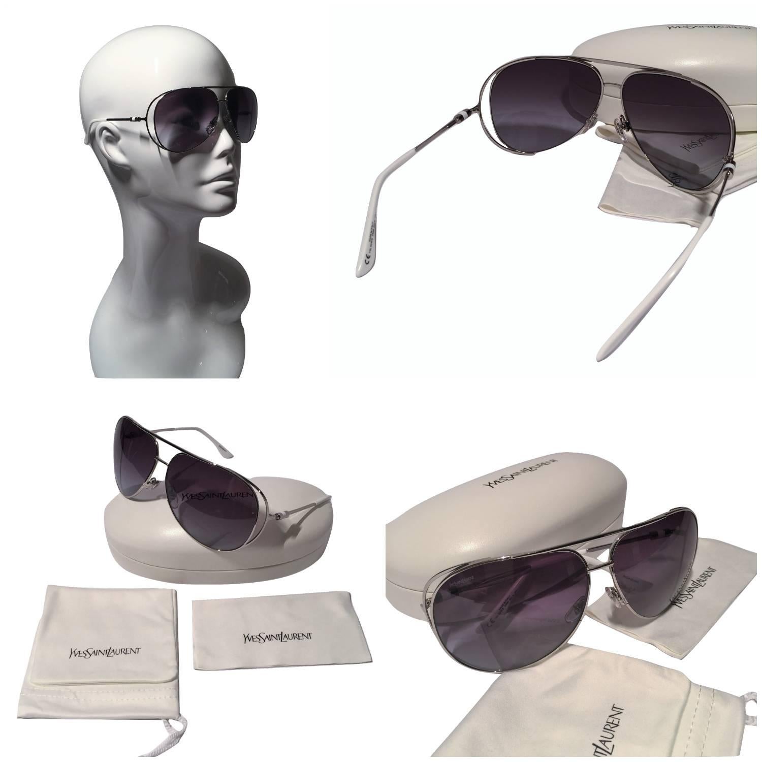 New Yves Saint Laurent YSL Aviator Sunglasses  With Case In New Condition In Leesburg, VA