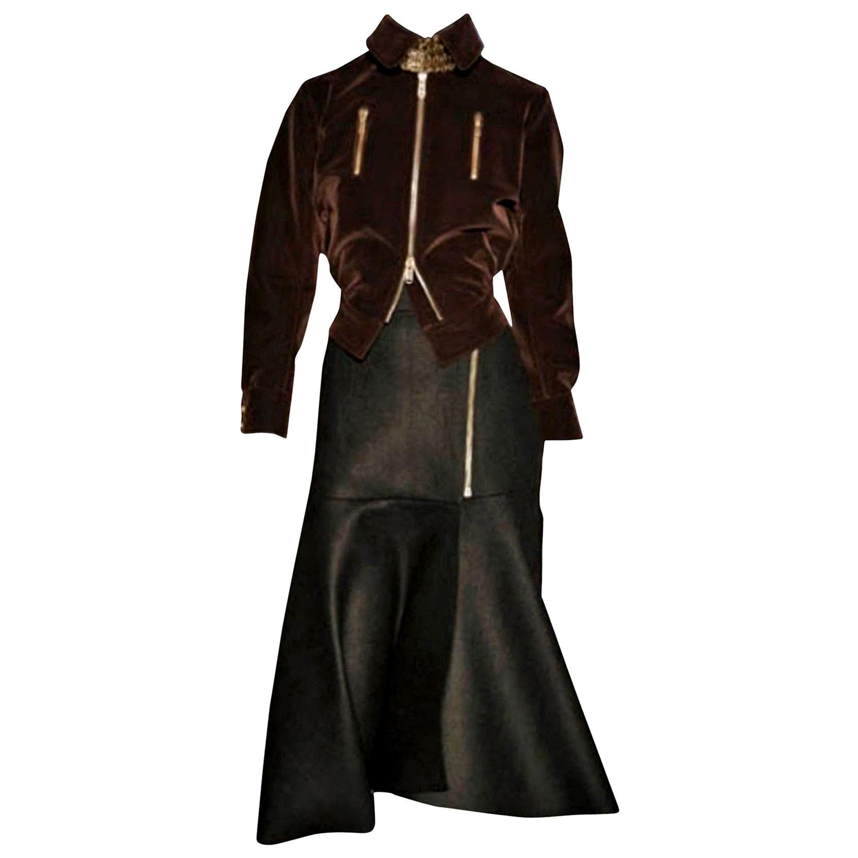 New Yves Saint Laurent YSL F/W 2008 Runway Heavy Wool Skirt & Jacket Set 